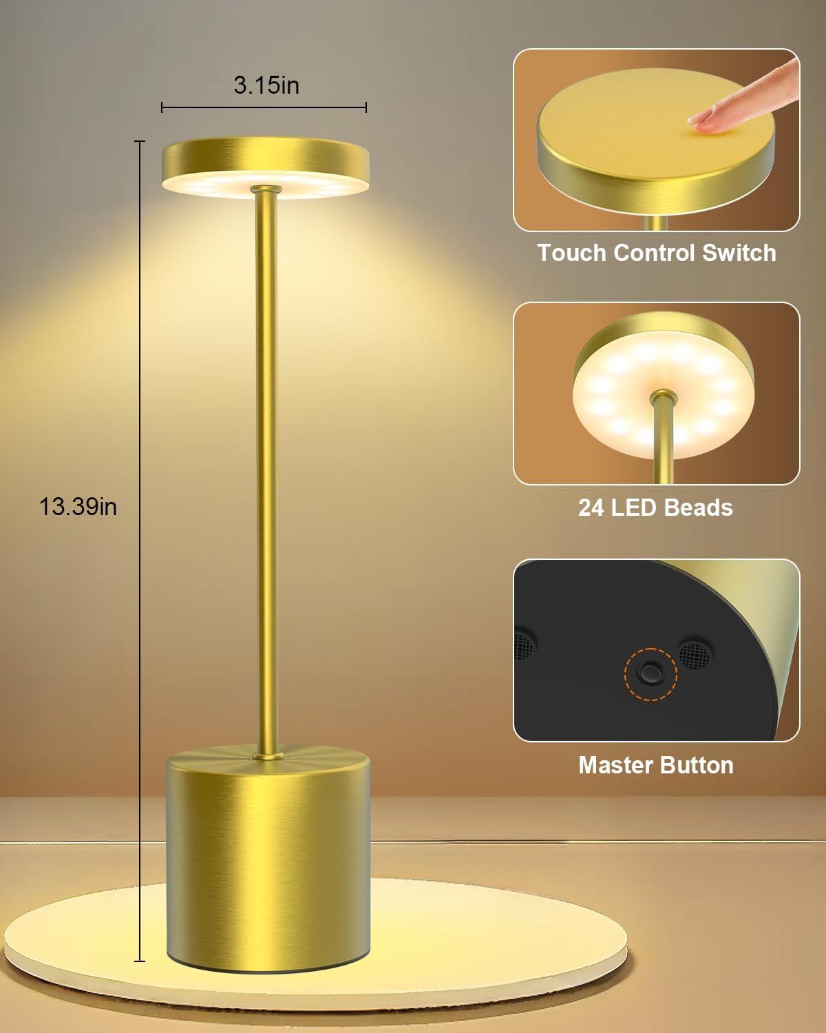 Gold Matte Aluminum Cordless LED Outdoor Table Lamp Set