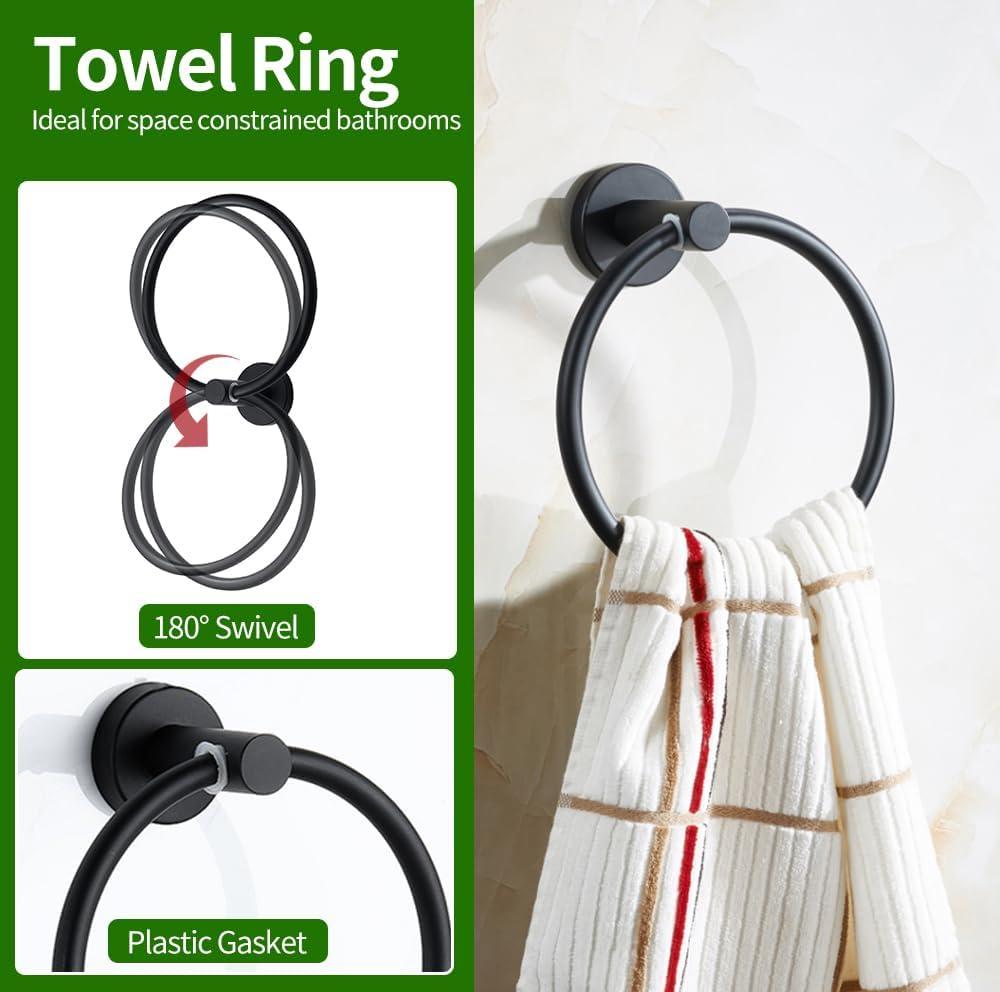 5/10/20pcs Bathroom Hardware Set, Including 16" Hand Towel Bars, Toilet Paper Holders, Towel Rings, Robe Towel Hooks (10pcs 16" Black)