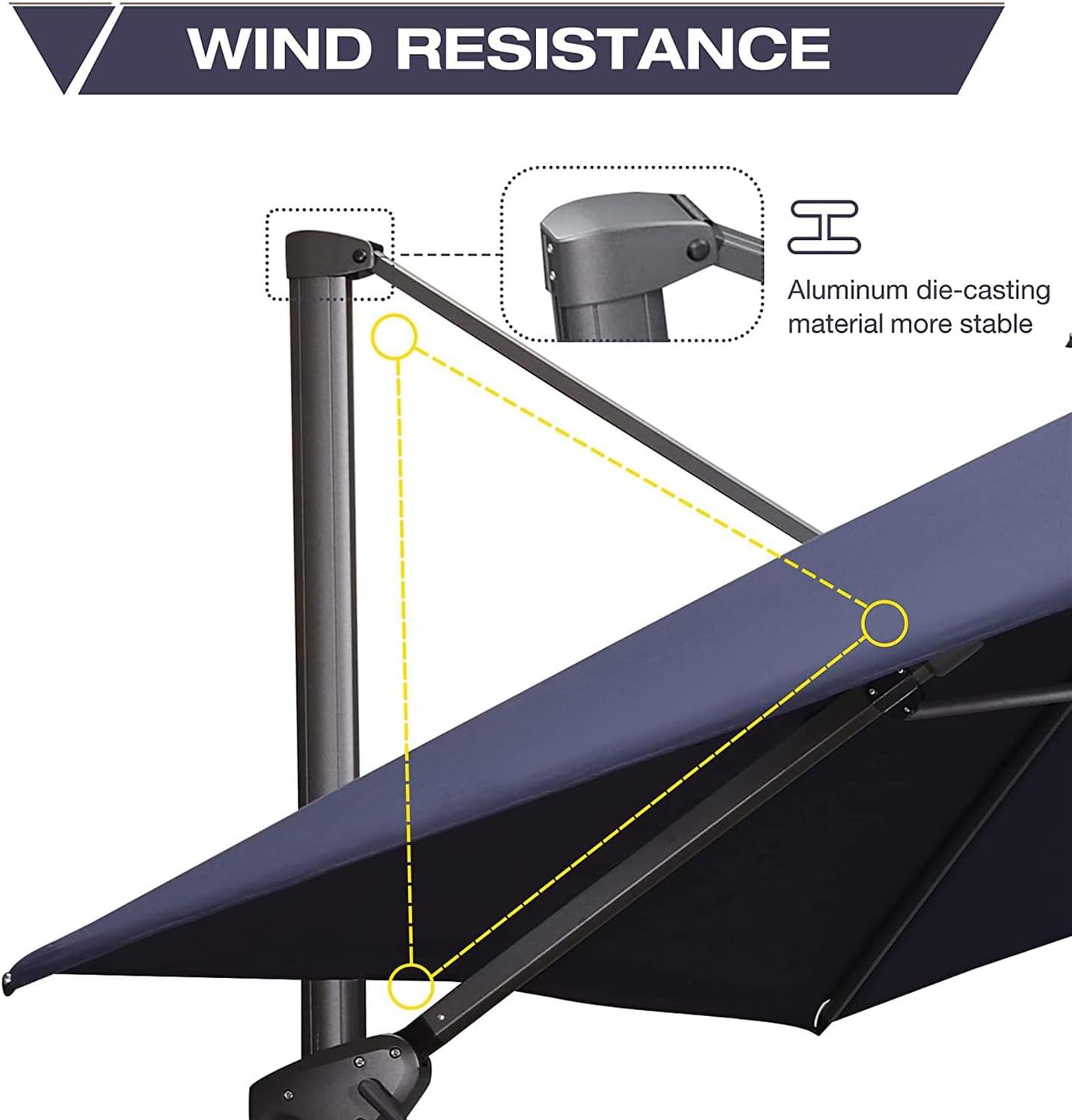 Navy Blue 12FT Cantilever Patio Umbrella with 360° Rotation and Tilt