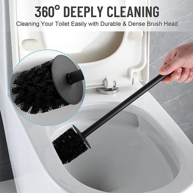 Stainless Steel Toilet Brush & Holder,Wall-Mounted, long handle,Square Toilet Brush Set,Heavy Duty Cleaner for Bathroom, with Removable Plastic Brush (Black)