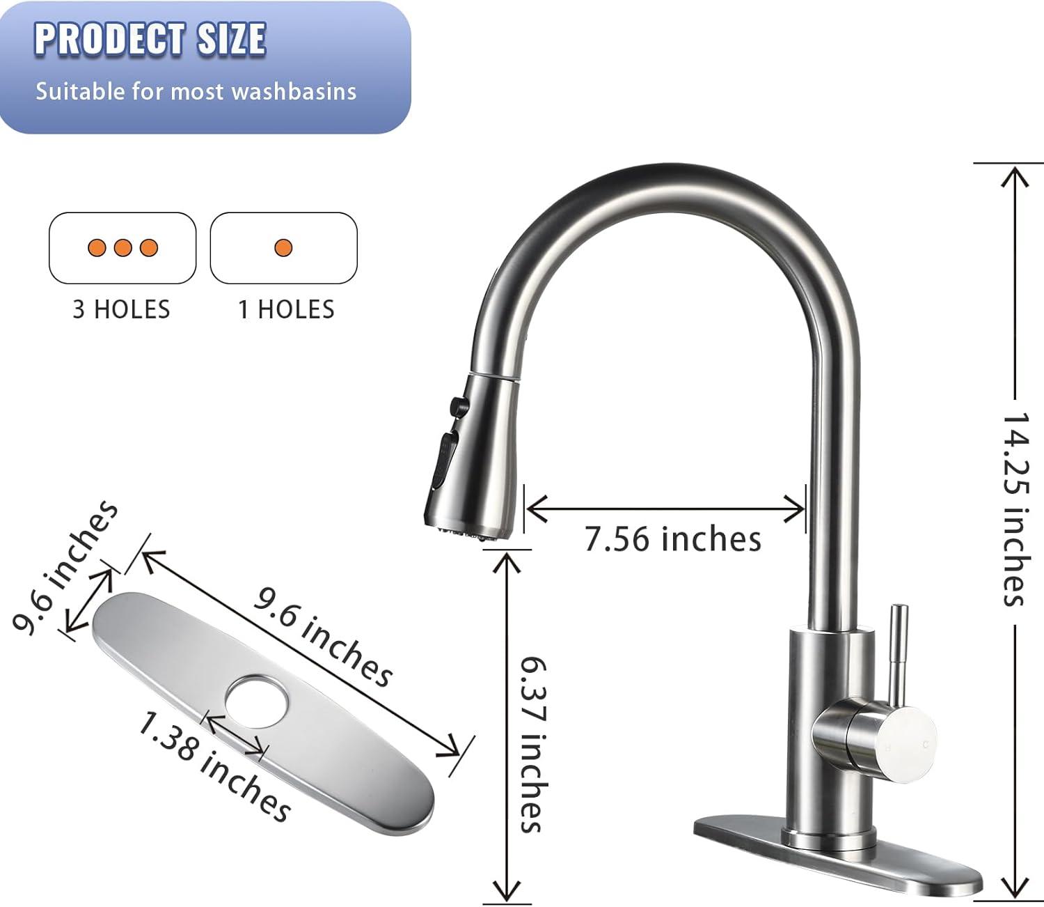 Brushed Nickel Stainless Steel Pull Down Kitchen Faucet