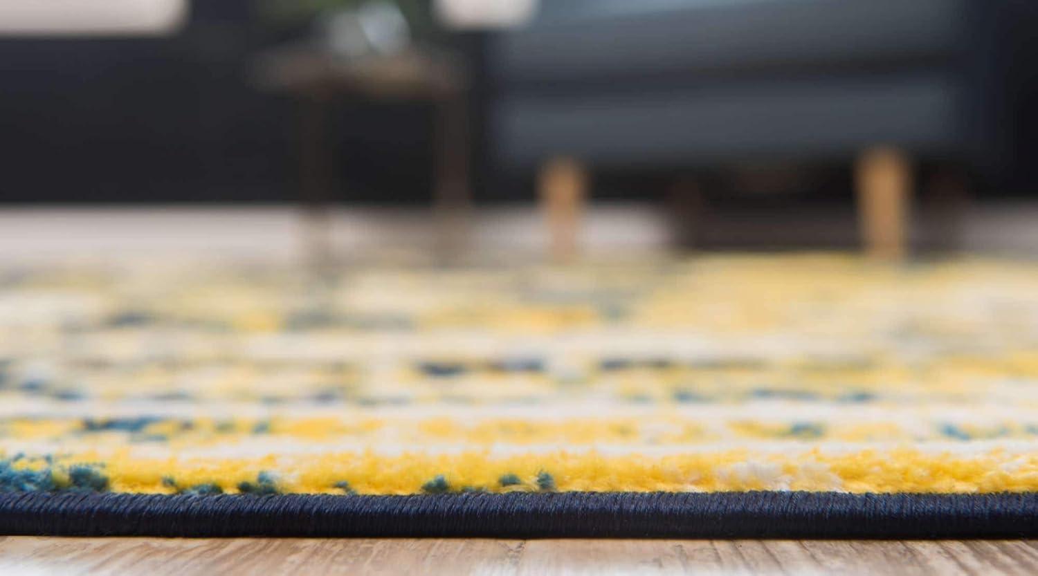 Navy Blue and Yellow Synthetic Reversible Area Rug