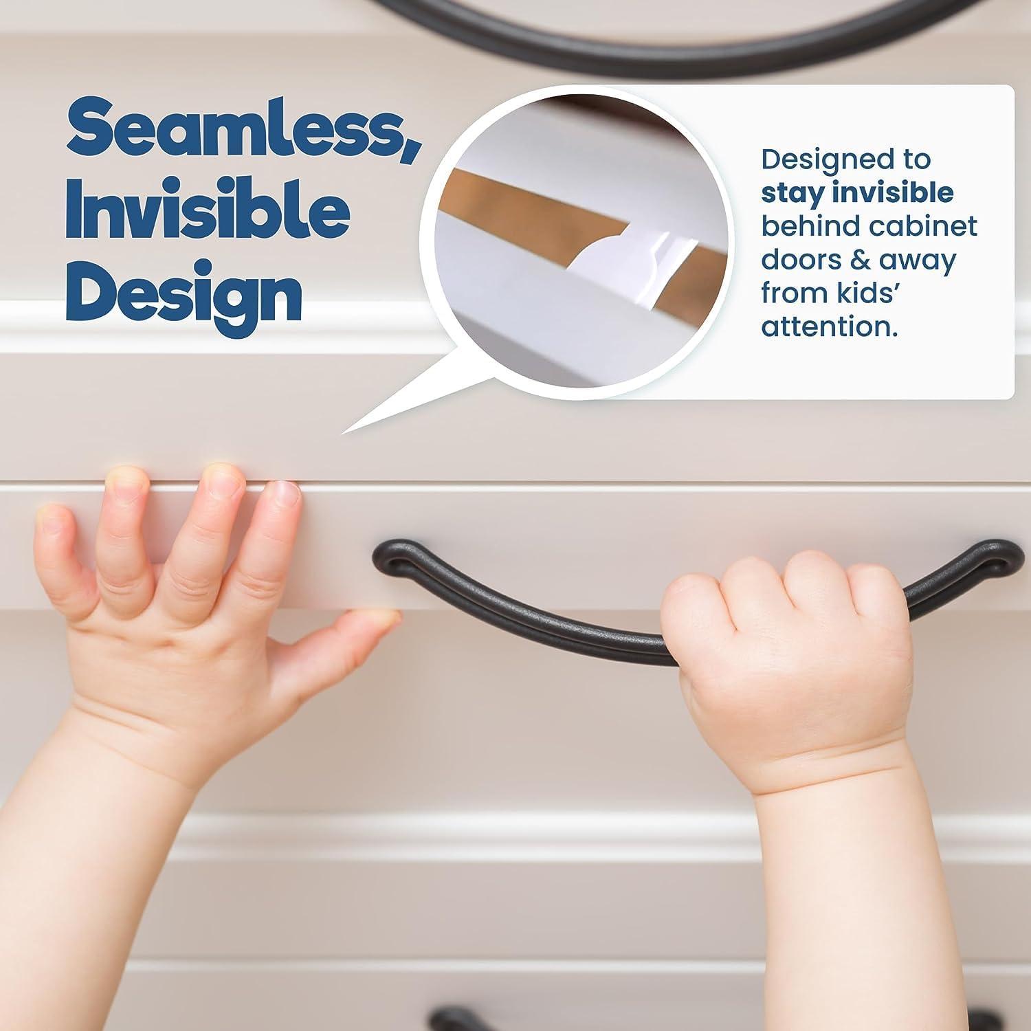 Upgraded Invisible Baby Proofing Cabinet Latch Locks (10 Pack) - No Drilling or Tools Required for Installation, Works with Most Cabinets and Drawers, Works with Countertop Overhangs, Highly Secure