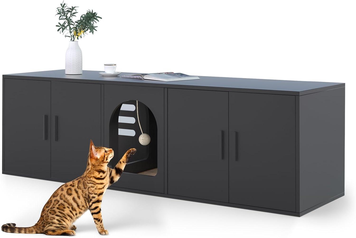 Tucker Murphy Pet™ Litter Box Enclosure for 2 Cats, Cat Litter Box Enclosure Furniture with Double Room