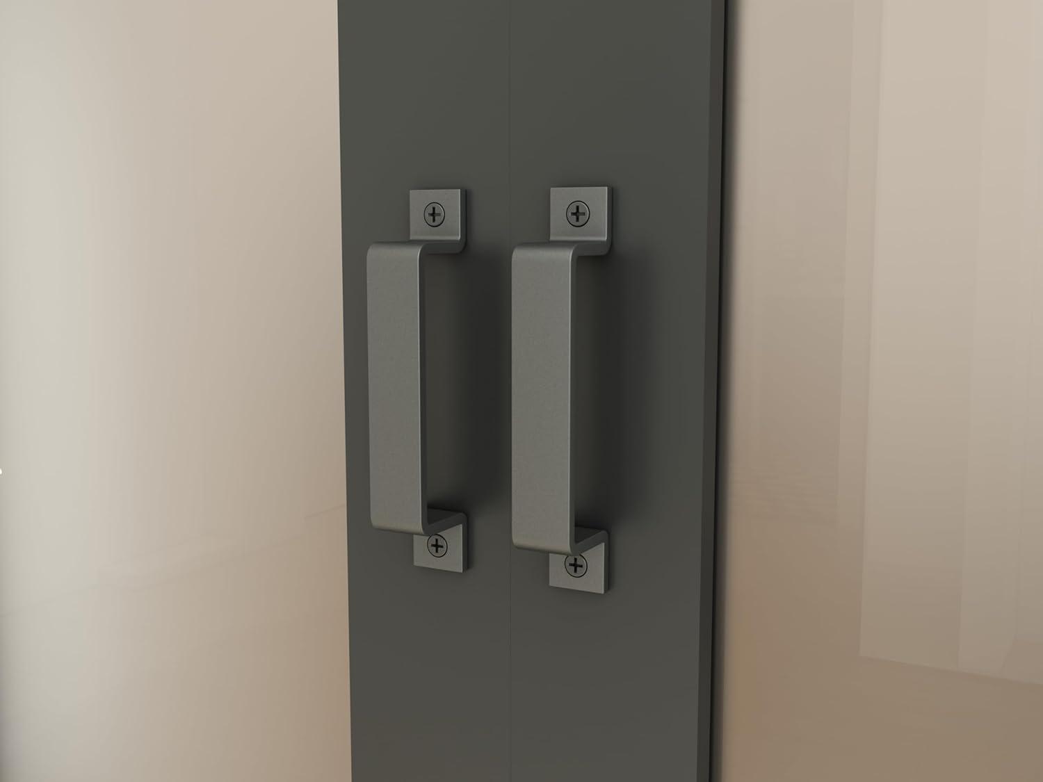 Calhome 3-Lite Tempered Frosted Glass White Finished Composite Double Sliding Barn Door with Hardware Kit Handle