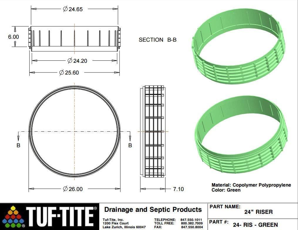 24x6 Green Polypropylene Septic Tank Riser