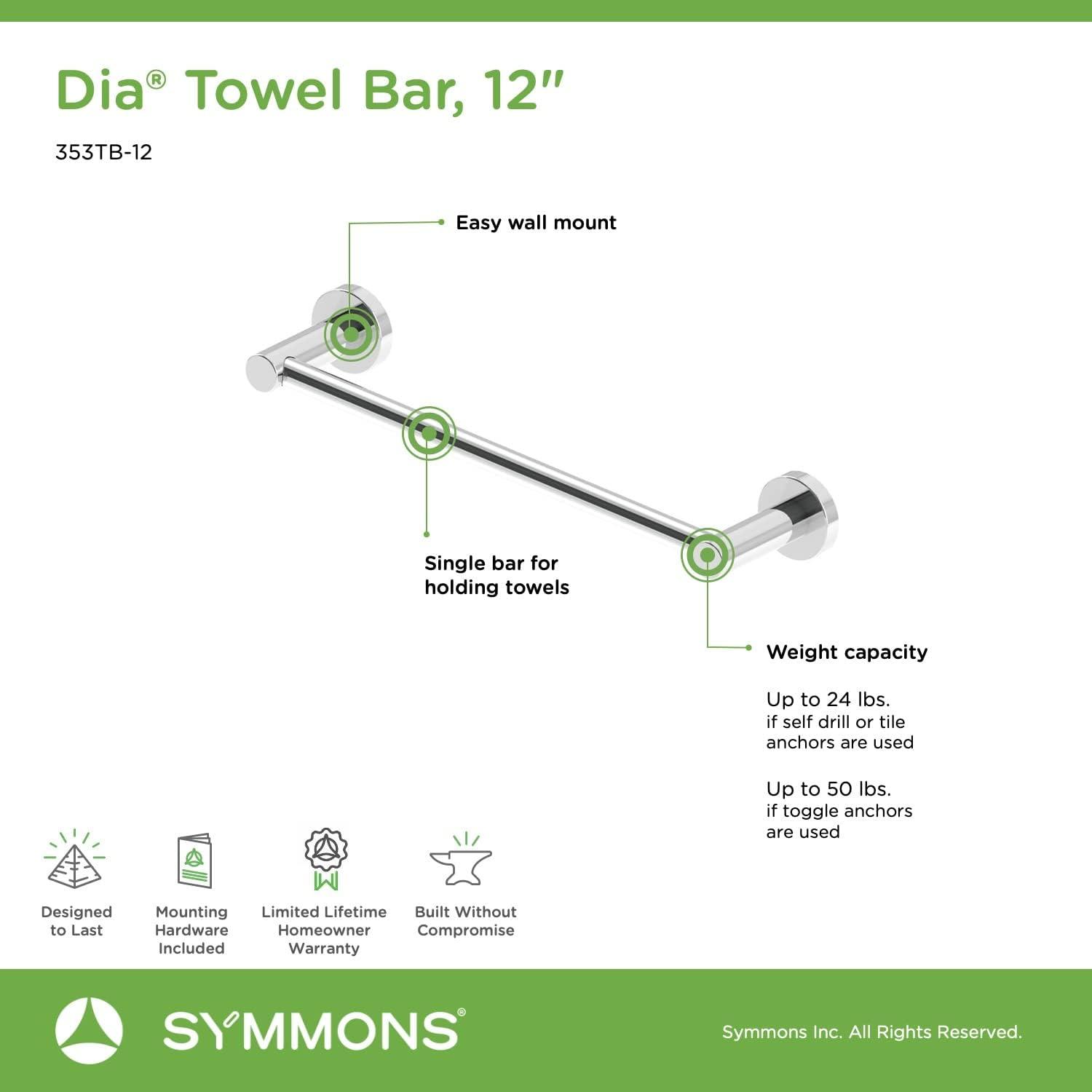 Dia 12 Inch Polished Chrome Wall-Mounted Towel Bar