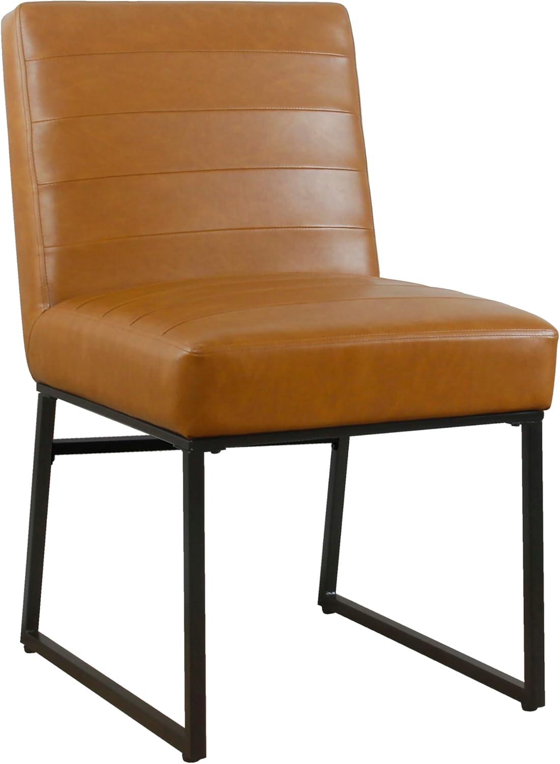 HomePop Channel Back Dining Chair with Metal Legs, Carmel Faux Leather