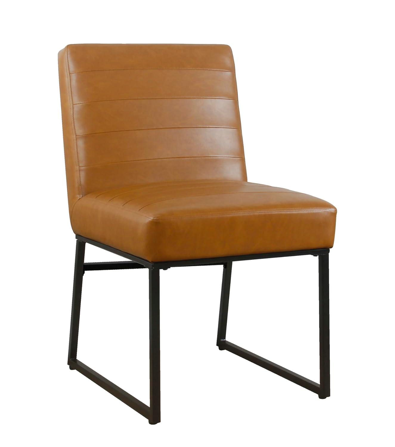Channeled Metal Dining Chair Carmel Faux Leather - HomePop: Modern Upholstered, Spot Clean, 250lb Capacity