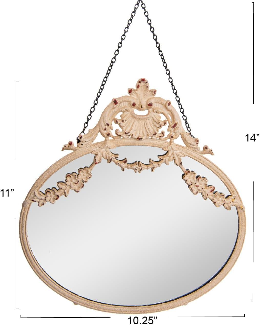 Cream Vintage Metal Framed Decorative Wall Mirror with Chain