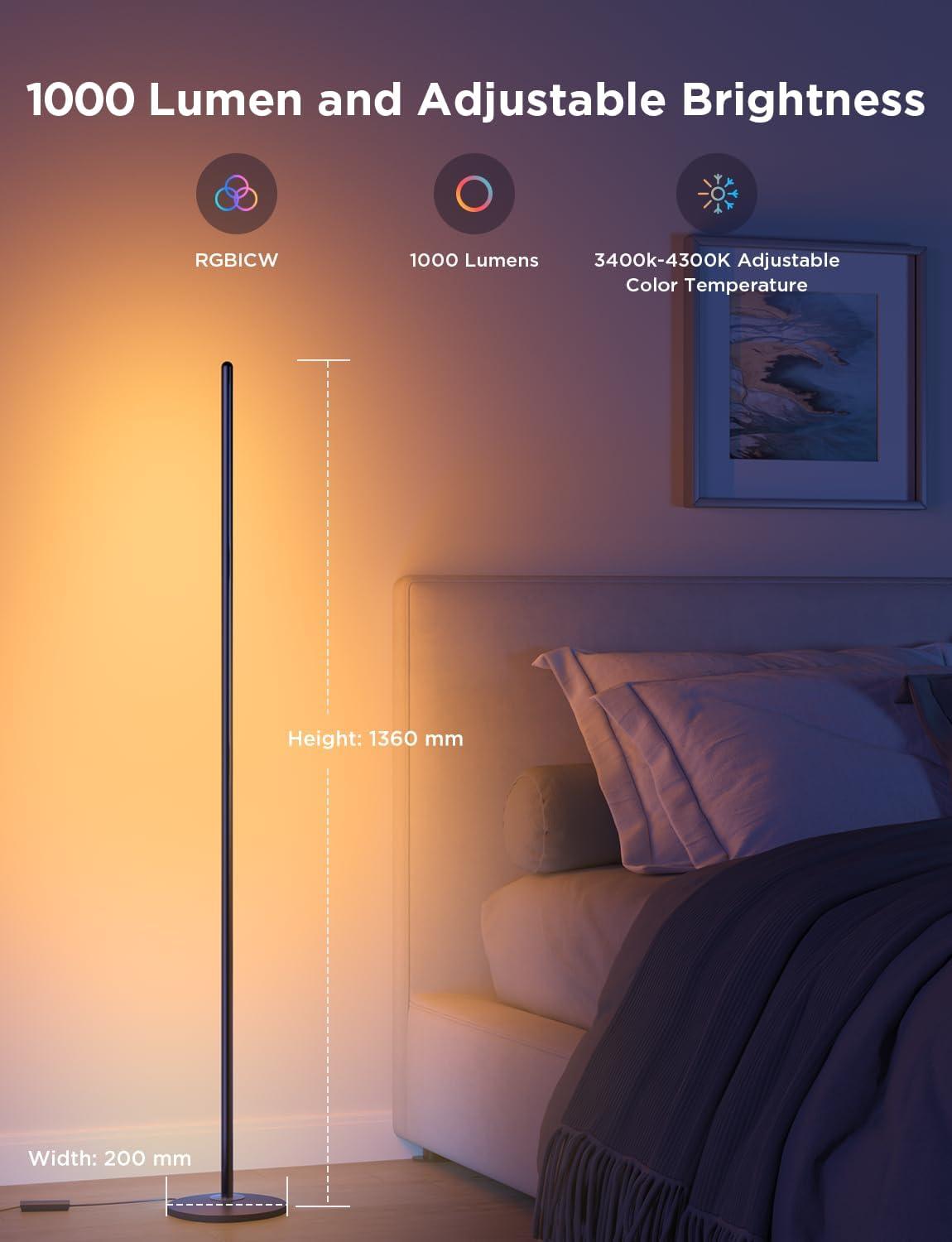 Black LED Floor Lamp with Smart Control and Music Sync