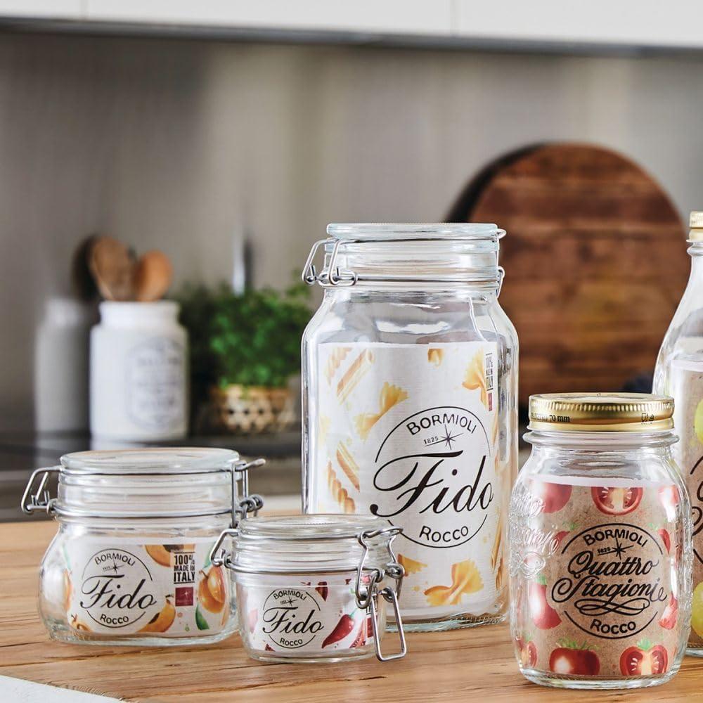 Bormioli Rocco Fido 5L Glass Jar - 169oz Airtight Storage with Metal Clamp & Rubber Gasket - Great for Kitchen Organization, Made in Italy