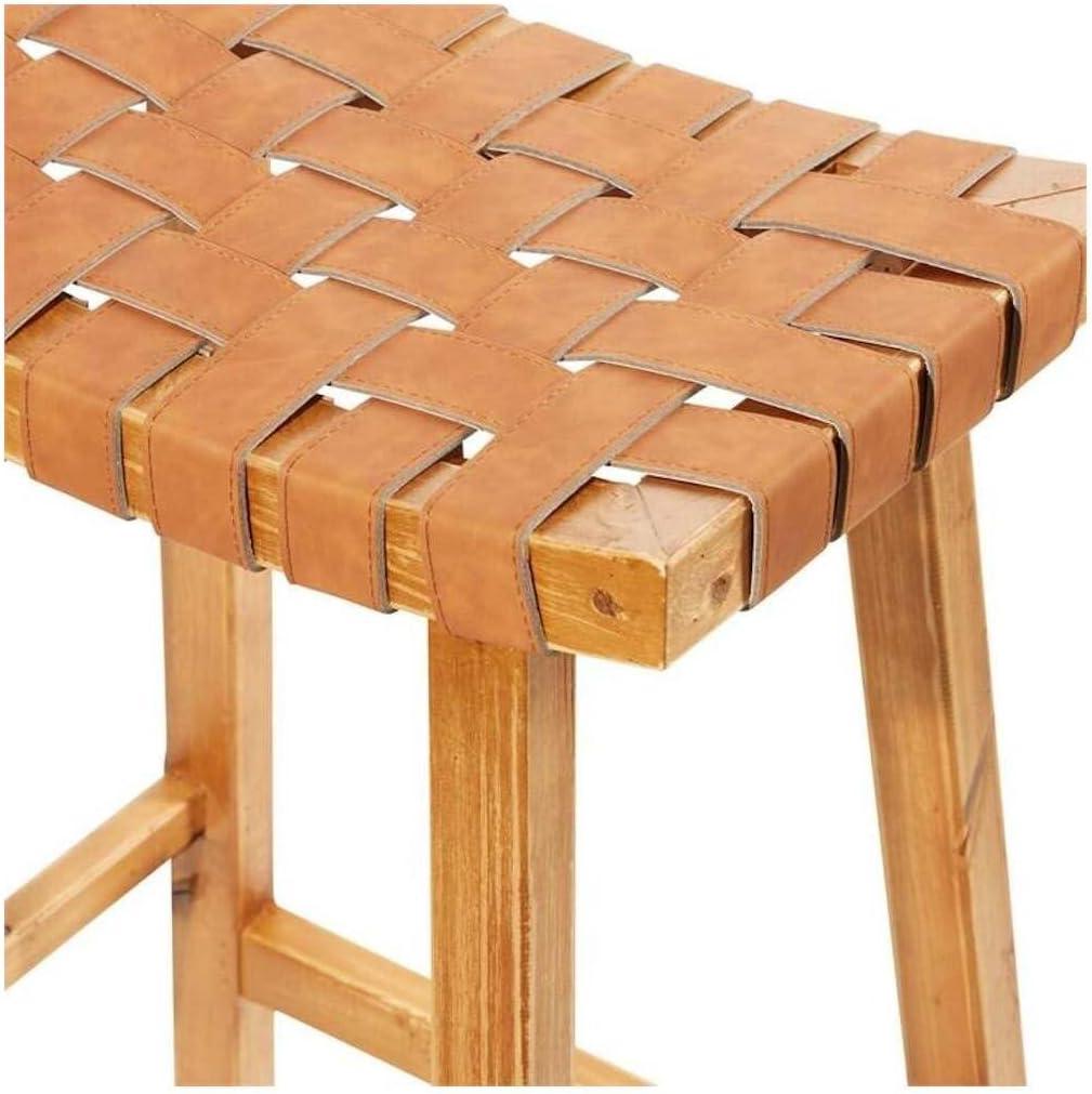 Urban Designs 30-inch Woven Leather And Birch Wood Bar Stool