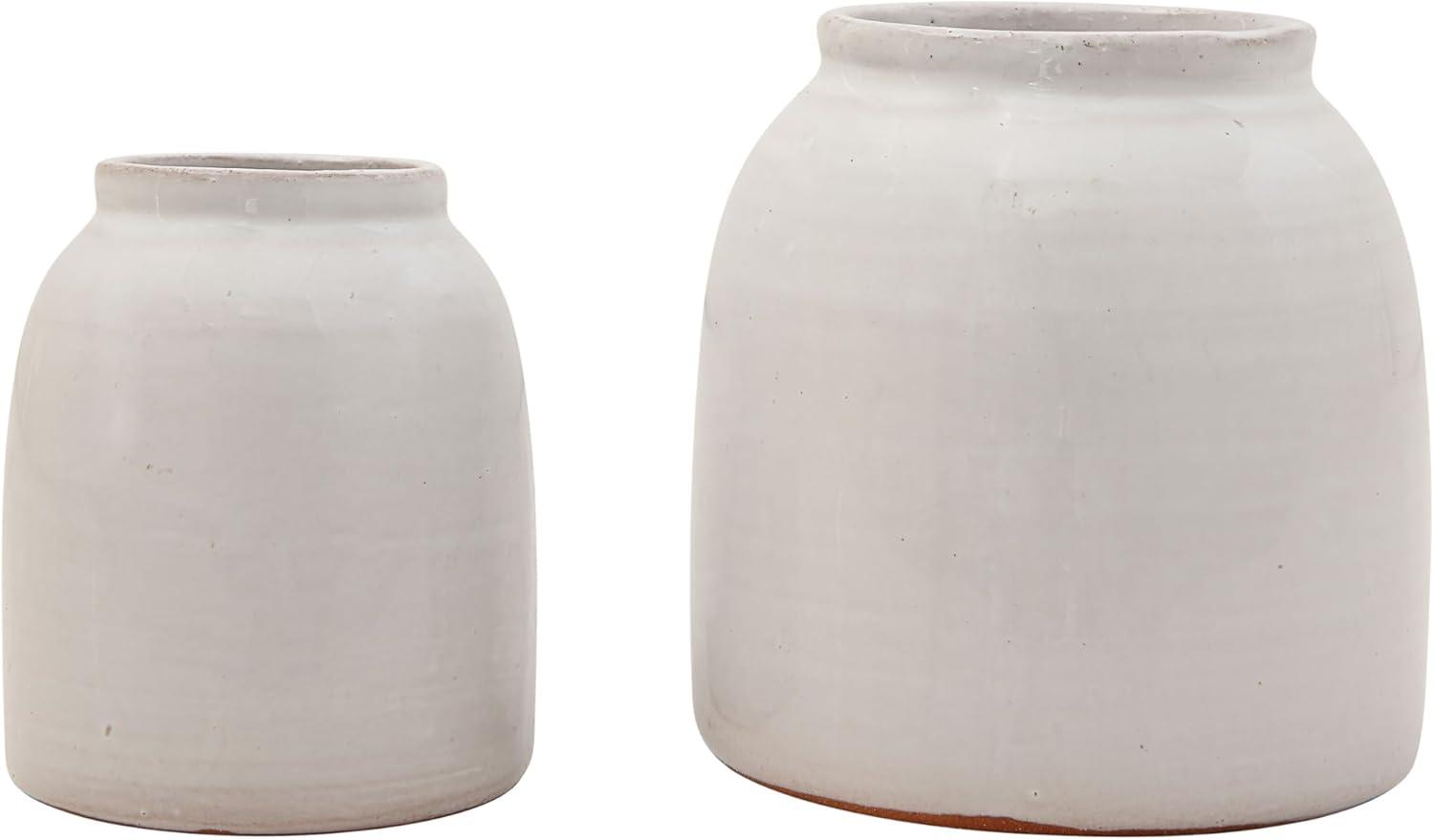 Creative Co-Op Decorative Terra-cotta Jar Vases, White, Set of 2