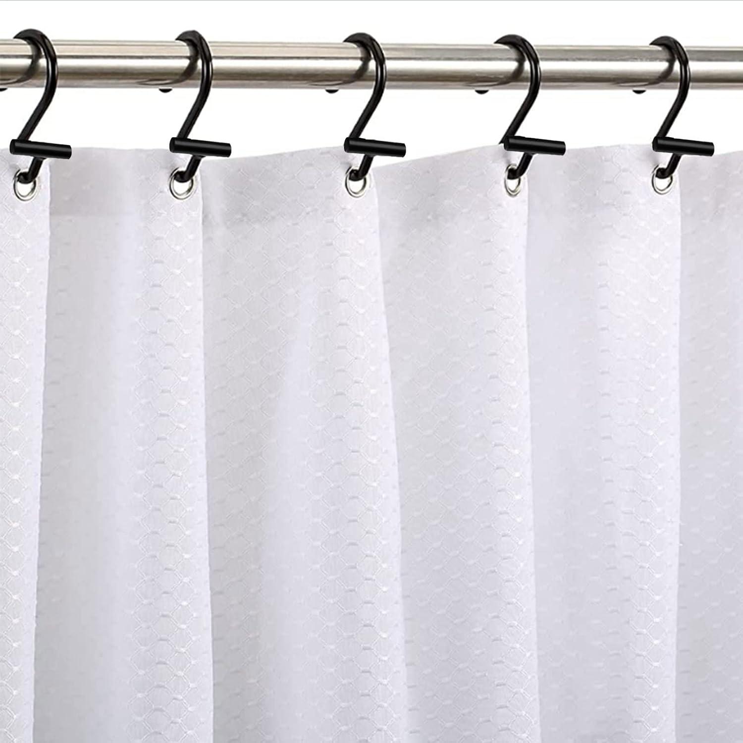 Black Shower Curtain Hooks, Metal Rust Proof Shower Curtain Rings for Shower Curtain & Liner, Decorative Shower Hooks for Bathroom Curtain and Shower Rod, Set of 12