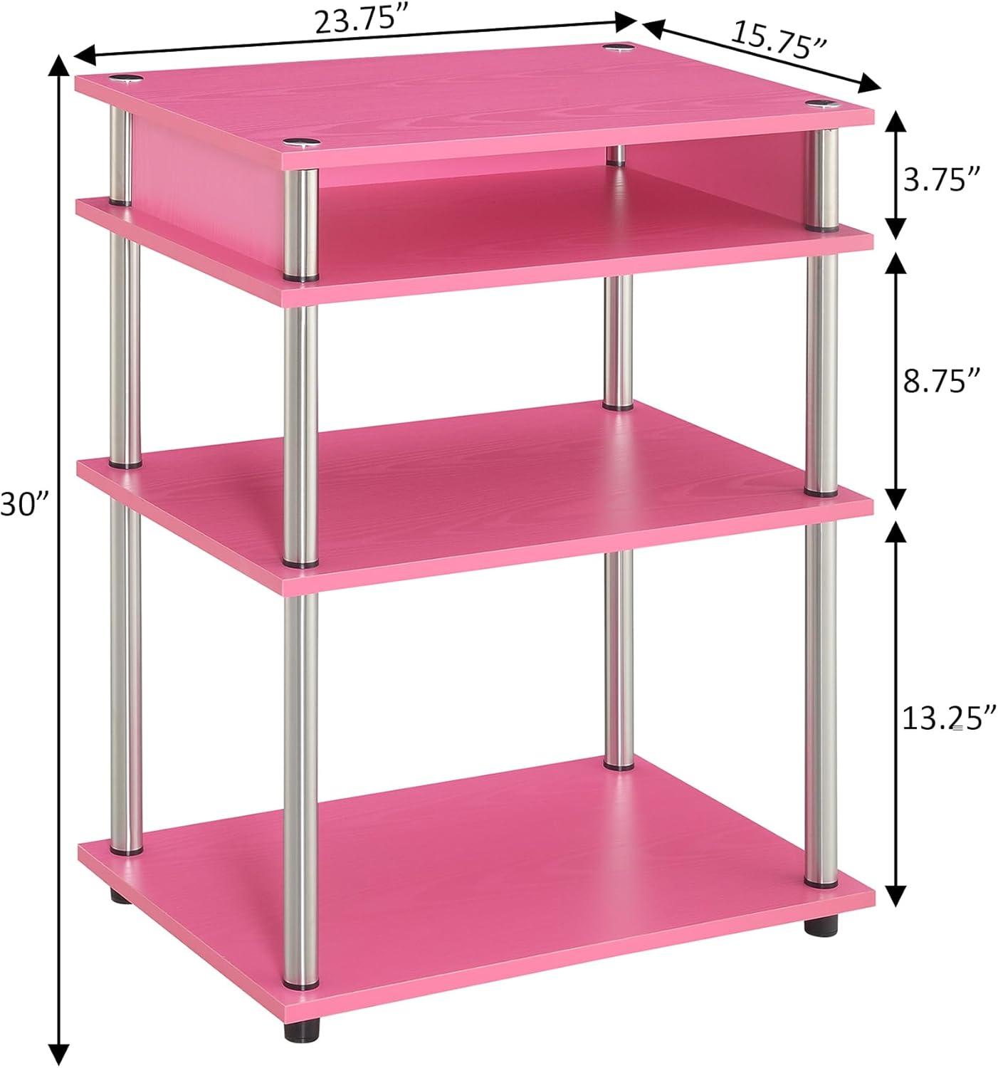 Designs2Go No-Tools Printer Stand with Shelves in Pink Wood Frame