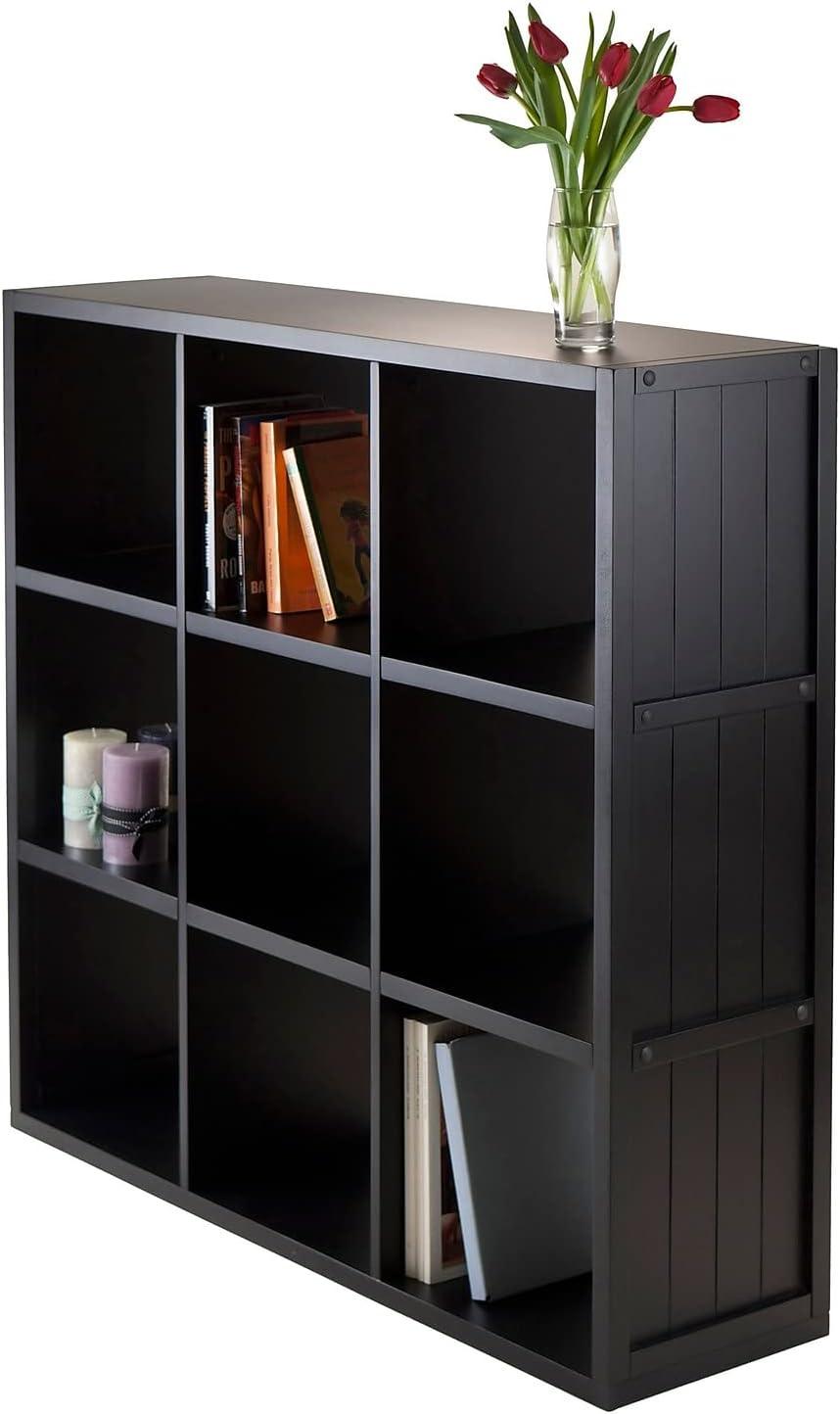 Winsome 40" Timothy Shelf 3X3 Slots Black: Mid-Century Modern Bookcase, Fixed Shelves, Wood Composite