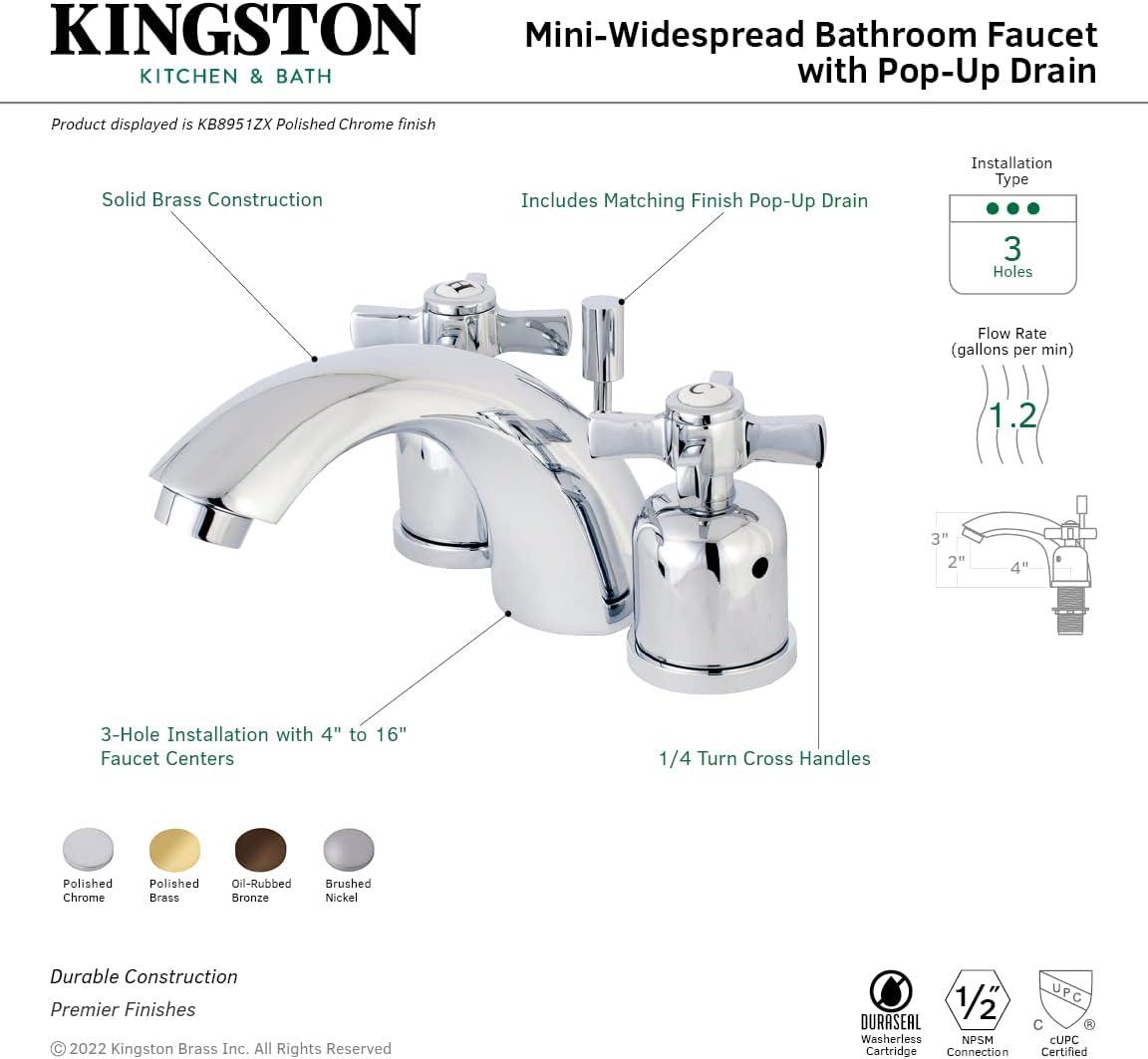 Kingston Brass Kingston Brass Millennium Two-Handle 3-Hole Deck Mount Mini-Widespread Bathroom Faucet with Plastic Pop-Up KB8958ZX