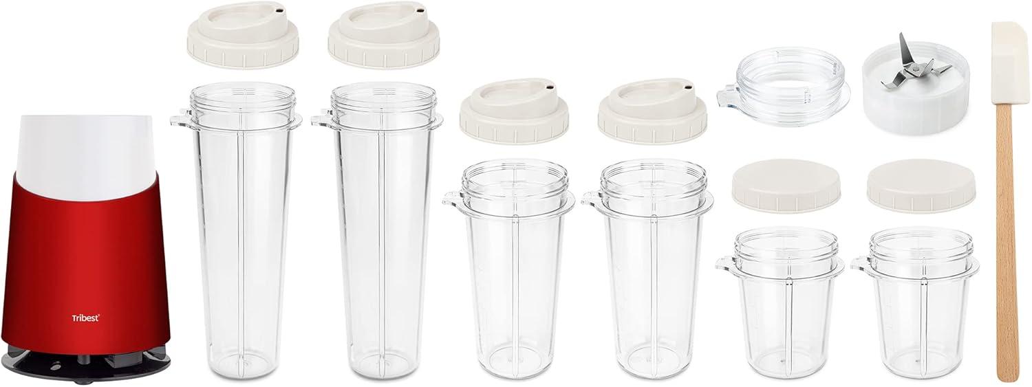 Tribest Personal Blender II Mason Jar Ready (Family 16-Piece Set) – Red
