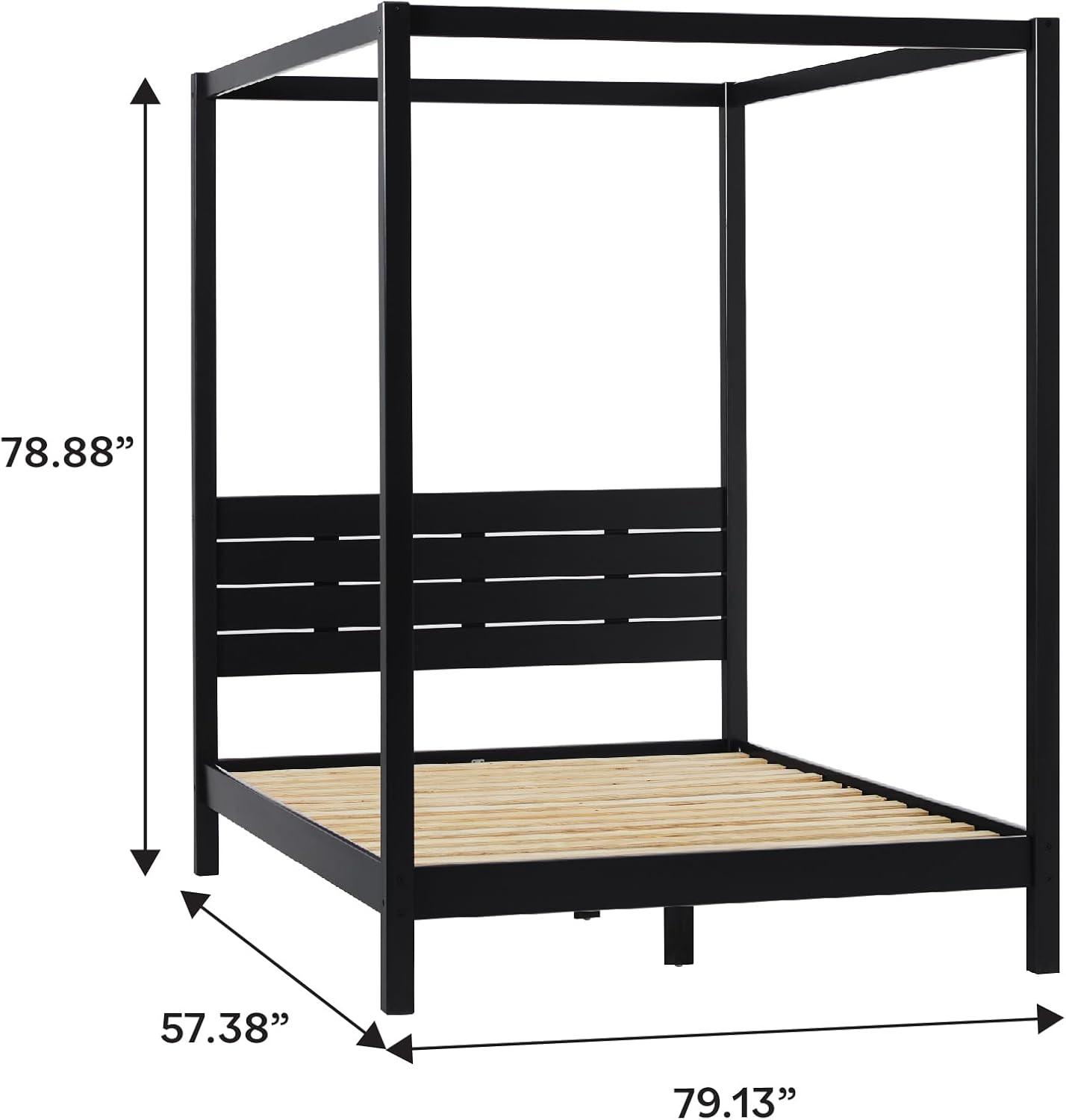 Walker Edison Minimalist Solid Wood Canopy Full Bed, Black