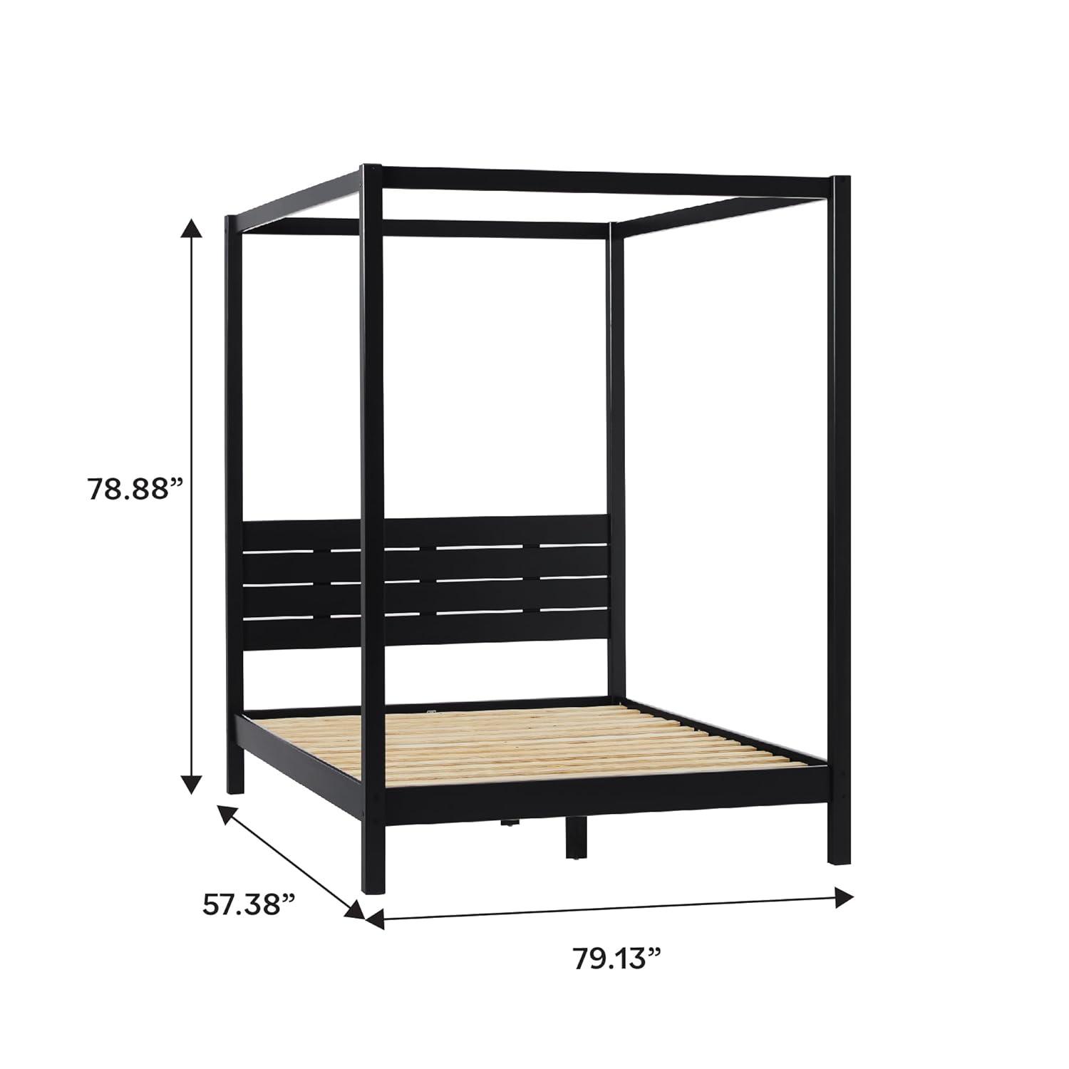 Walker Edison Minimalist Solid Wood Canopy Full Bed, Black