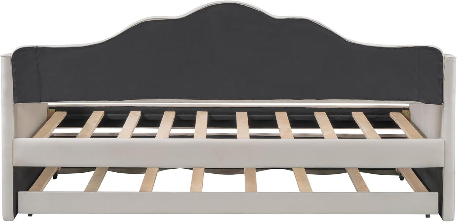 Ball & Cast Upholstered Twin Size Daybed with Trundle, Sofa Bed Frame with Wave-Shaped Back & Arm & Wood Slat Support, No Box Spring Needed, Gray
