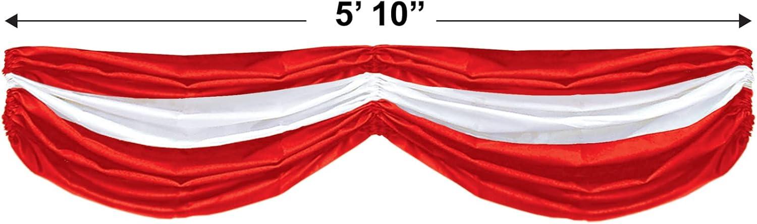 Beistle Red & White Fabric Bunting – Decoration with Drawstrings for Indoor Outdoor Use, Patriotic Porch Fence or Table Drape for Circus, Carnival, and Home Décor, 5' 10"