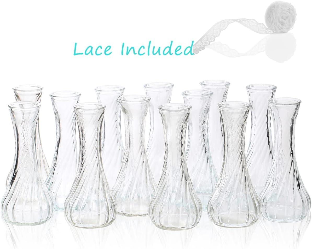 Set of 12 Small Glass Vase, Bud Vases in Bulk for Floral Arrangements, Events, Home Decor Weddings, Table Centerpiece Clear