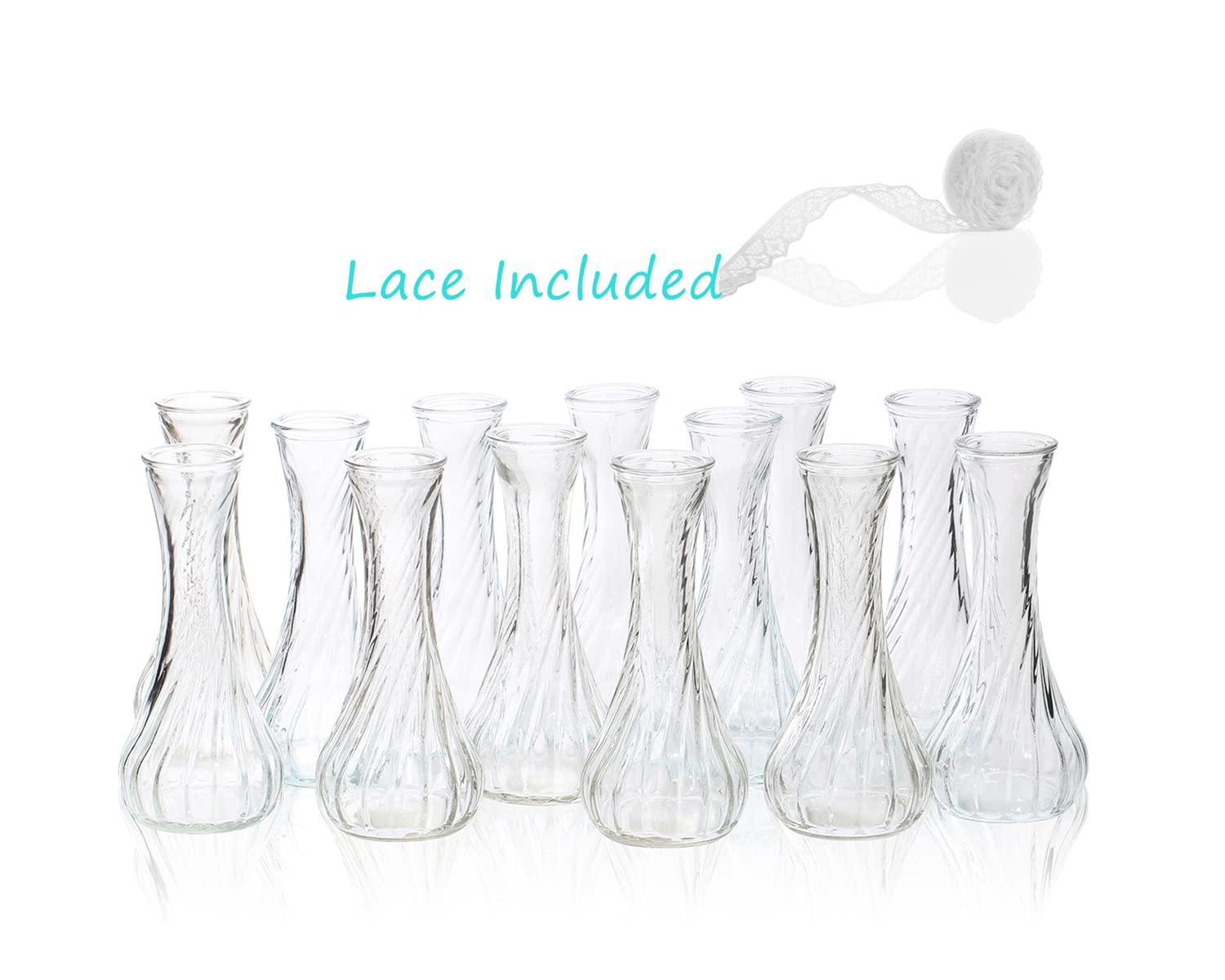 Set of 12 Small Glass Vase, Bud Vases in Bulk for Floral Arrangements, Events, Home Decor Weddings, Table Centerpiece Clear