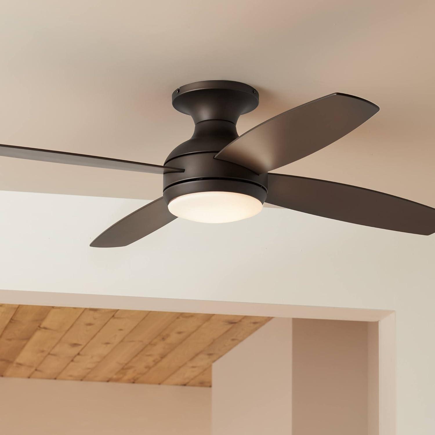 Casa Vieja 52" Casa Elite Mid Century Modern Indoor Ceiling Fan 4 Blade LED Light Remote Control Oil Rubbed Bronze Finish Bedroom Living Room Hugger