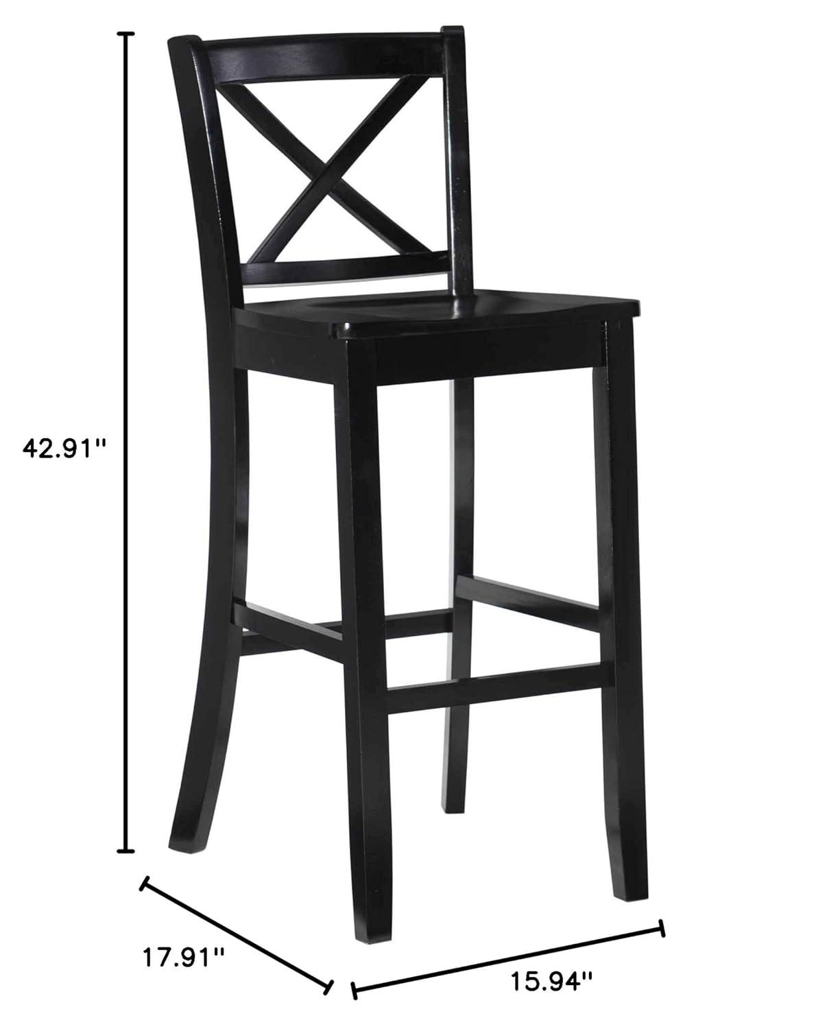 30" Torino X Back Wood Barstool - Black - Linon: Solid Rubberwood, Unupholstered, Armless