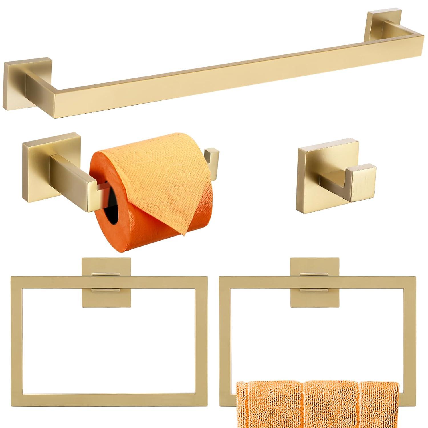 5-Piece Bathroom Hardware Accessories Set, 23.6" Towel Bar Towel Rack Sets Modern Towel Ring Kit Stainless Steel Wall Mounted (Chrome)