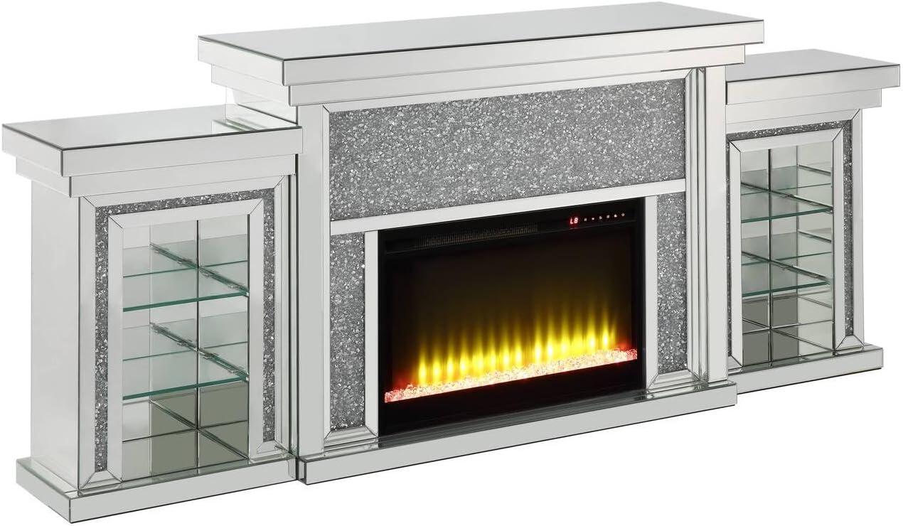 Acme Furniture Noralie Freestanding LED Electric Fireplace with Faux Diamonds