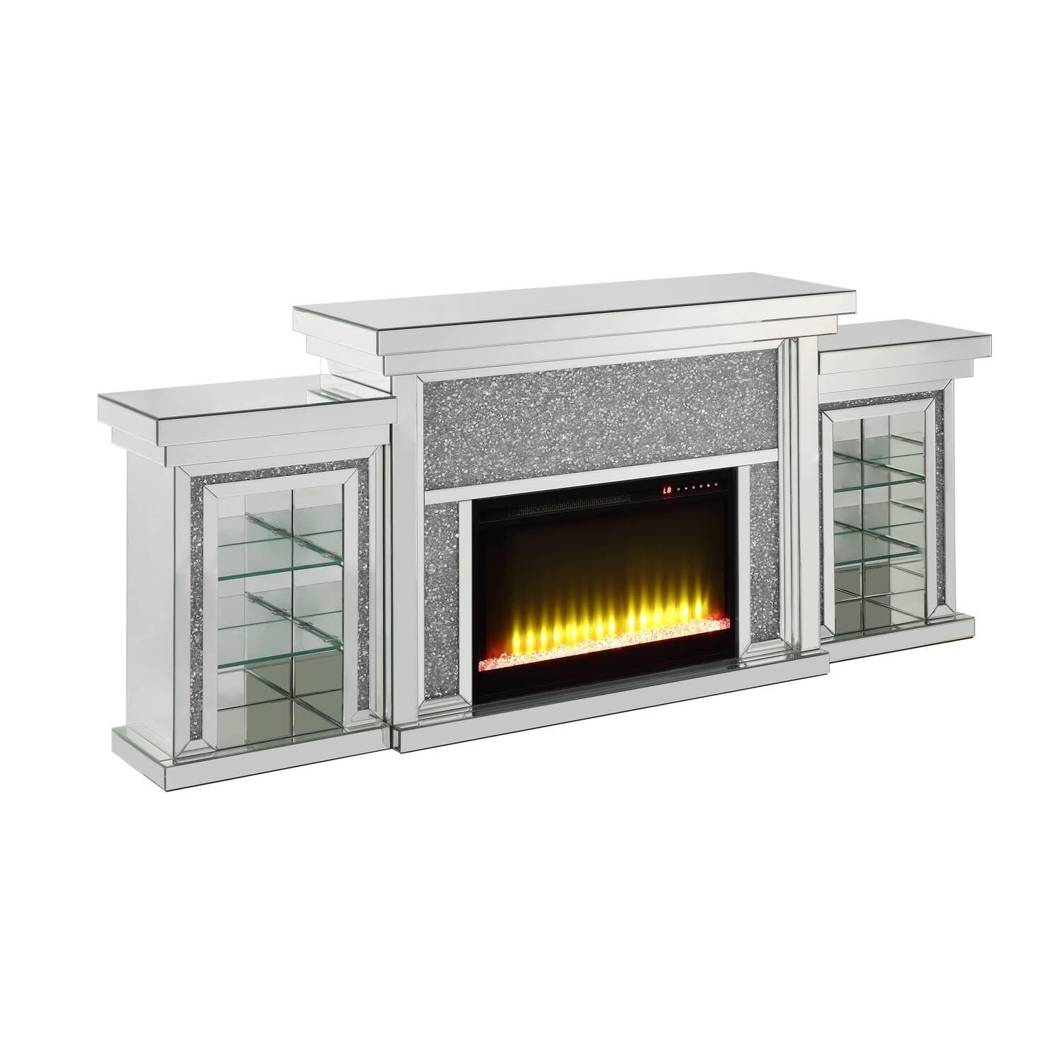 Acme Furniture Noralie Freestanding LED Electric Fireplace with Faux Diamonds