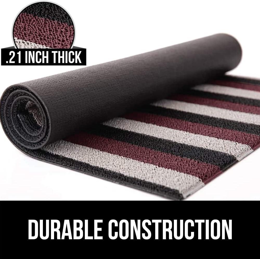 GORILLA GRIP Striped Doormat, Thick Bristle Door Mat Catches Dirt from Shoes, 24x16, Burgundy Black Cream