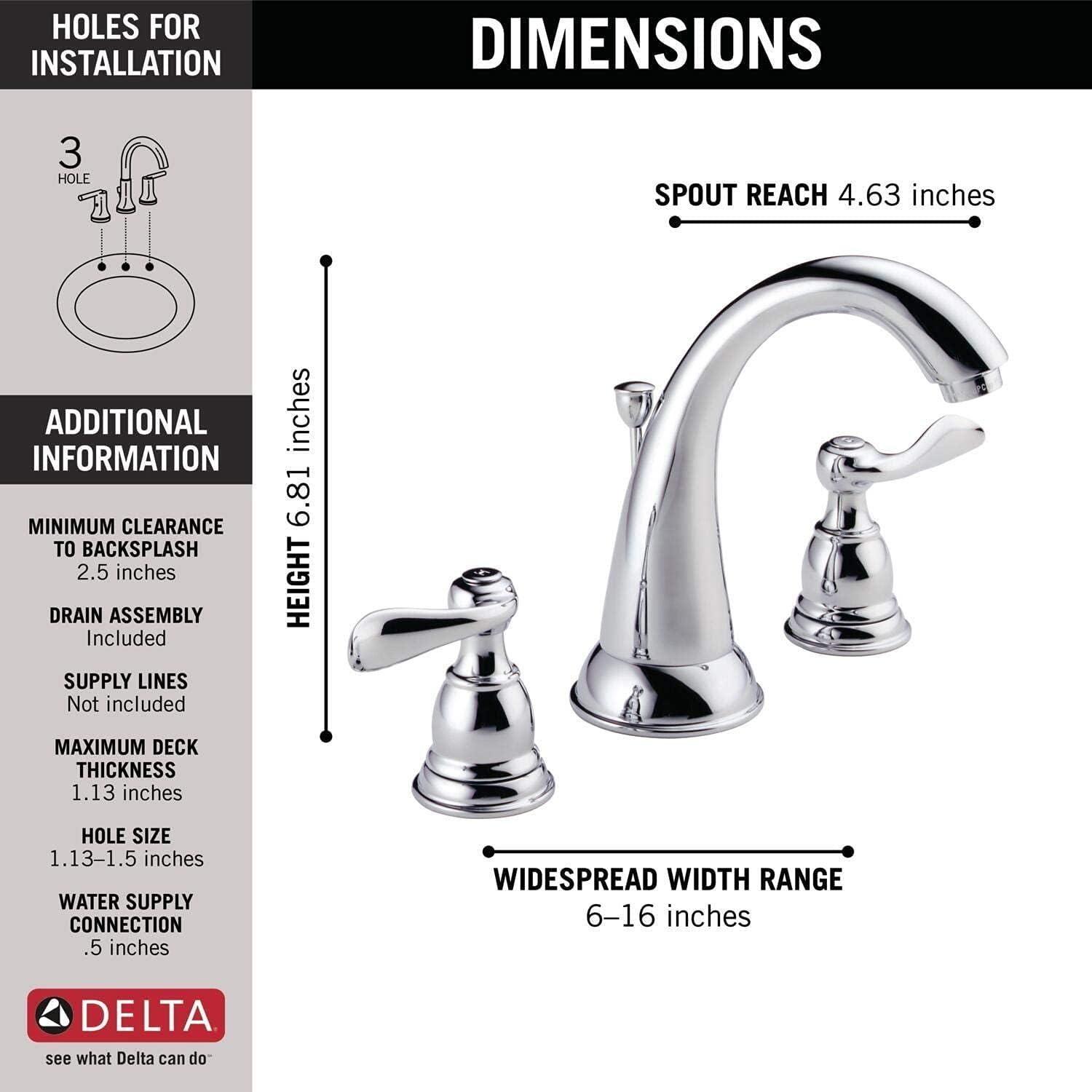 Windemere Widespread Bathroom Faucet 3 Hole, 2-handle Bathroom Sink Faucet with Drain Assembly