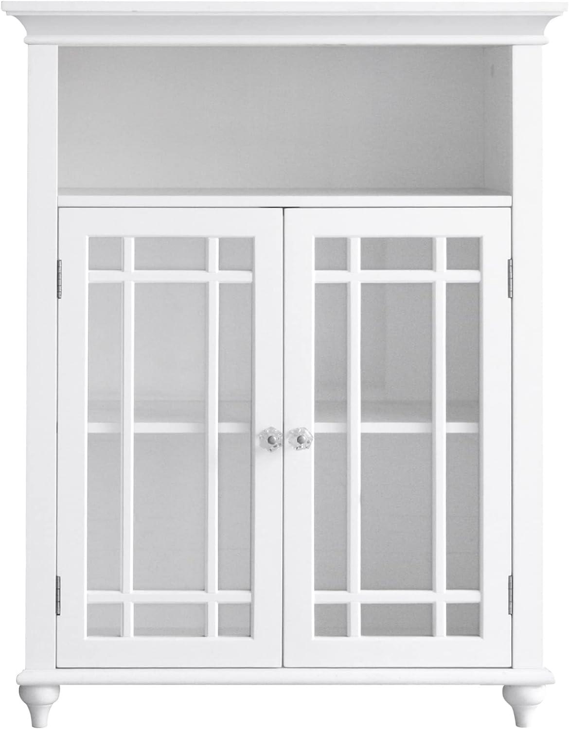 White Engineered Wood Bathroom Floor Cabinet with Glass Doors