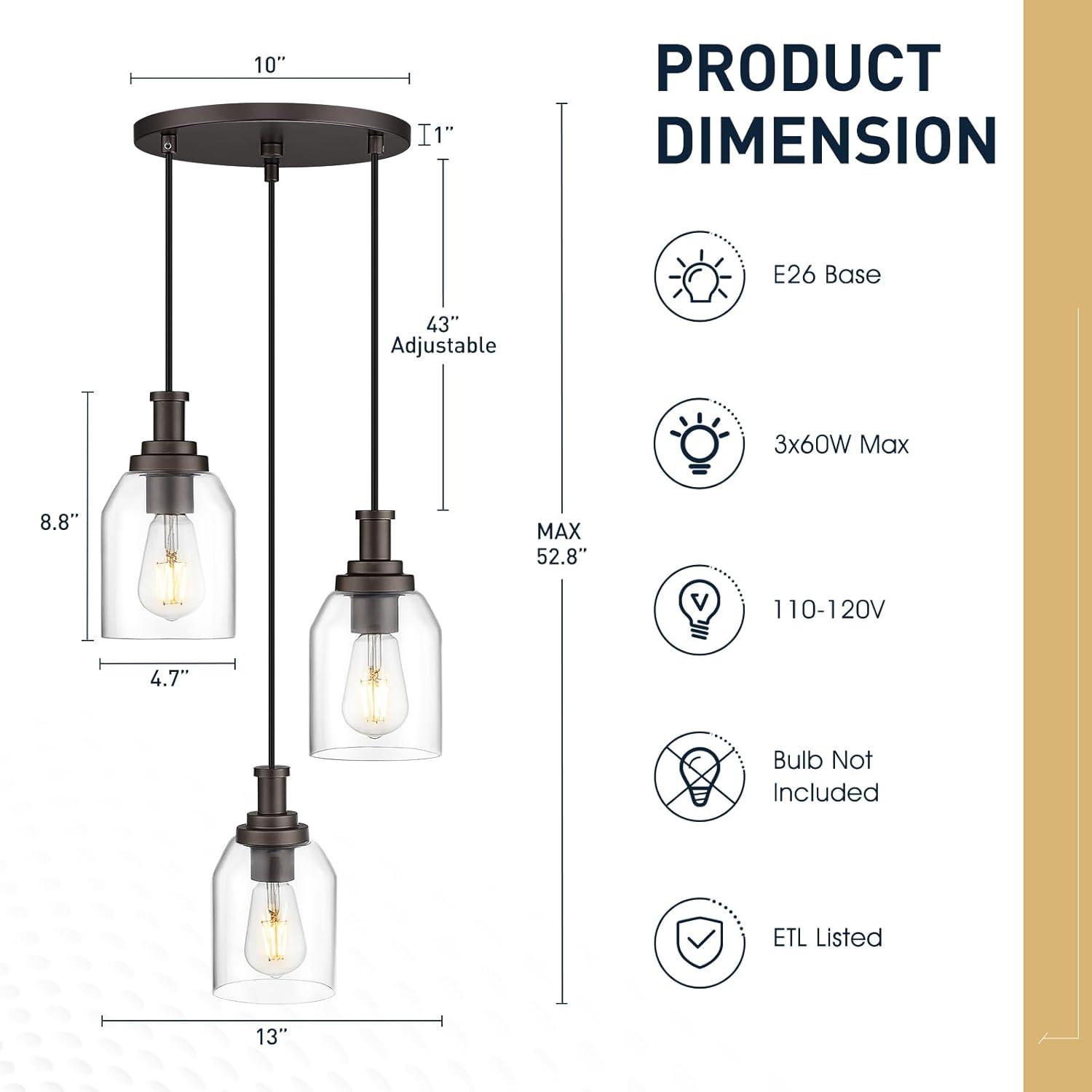 Oil Rubbed Bronze 3-Light Pendant with Clear Glass Shades