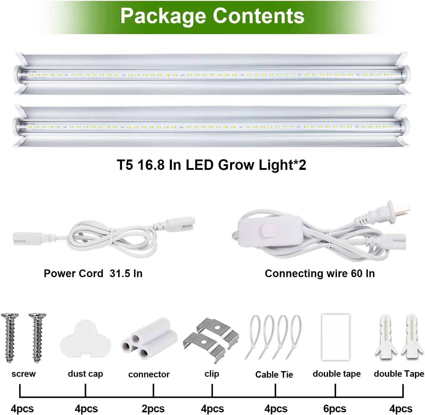 Juhefa LED Plant Grow Light Strips 3500K Full Spectrum White Plant Lamp 40W 90 LEDs / 5 Dimmable Levels for Indoor Plants Grow Hydroponics Succulent