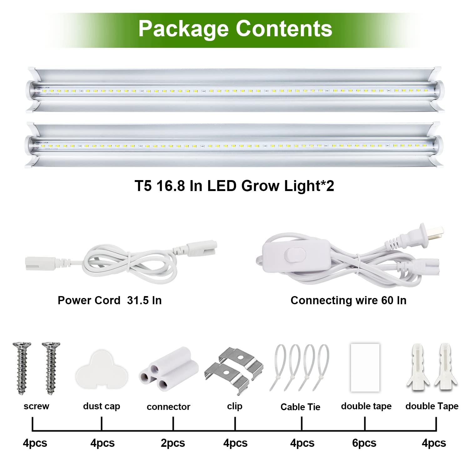 Juhefa LED Plant Grow Light Strips 3500K Full Spectrum White Plant Lamp 40W 90 LEDs / 5 Dimmable Levels for Indoor Plants Grow Hydroponics Succulent