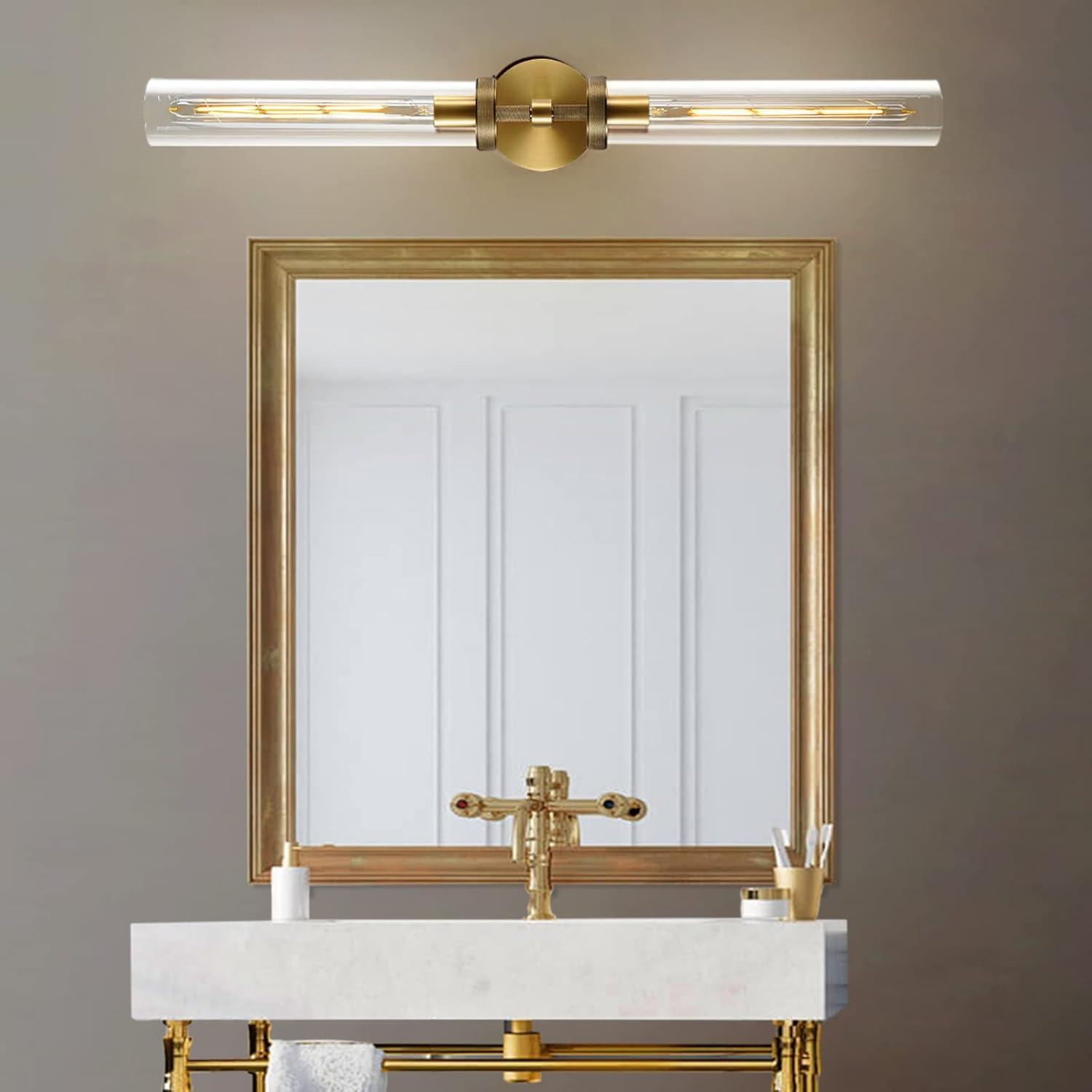 Gold Double Tube Glass and Metal Wall Sconce