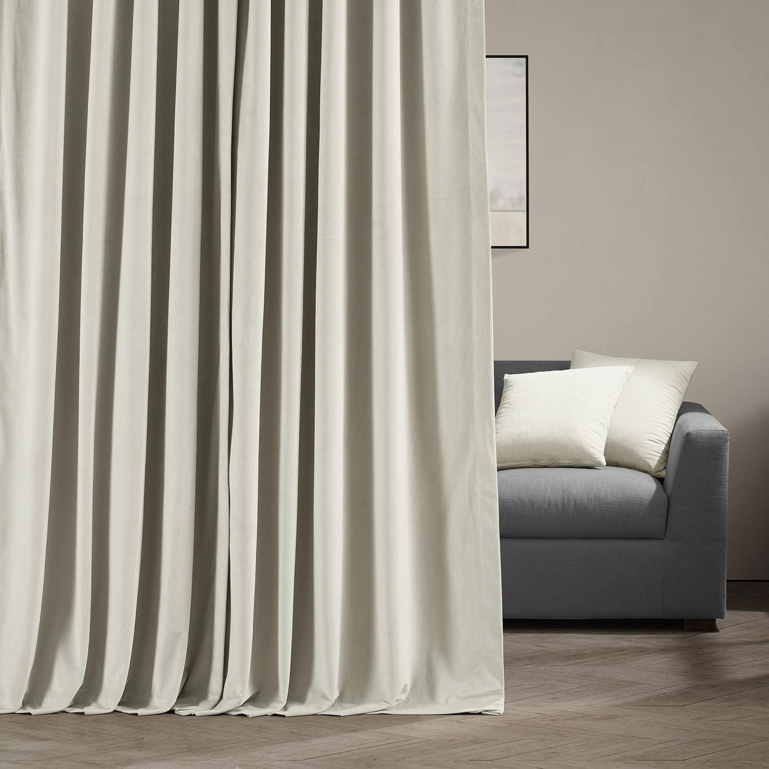 Signature Warm Off White Extra Wide Velvet Blackout Curtain (1 Panel), Warm Off White, 100W X 96L