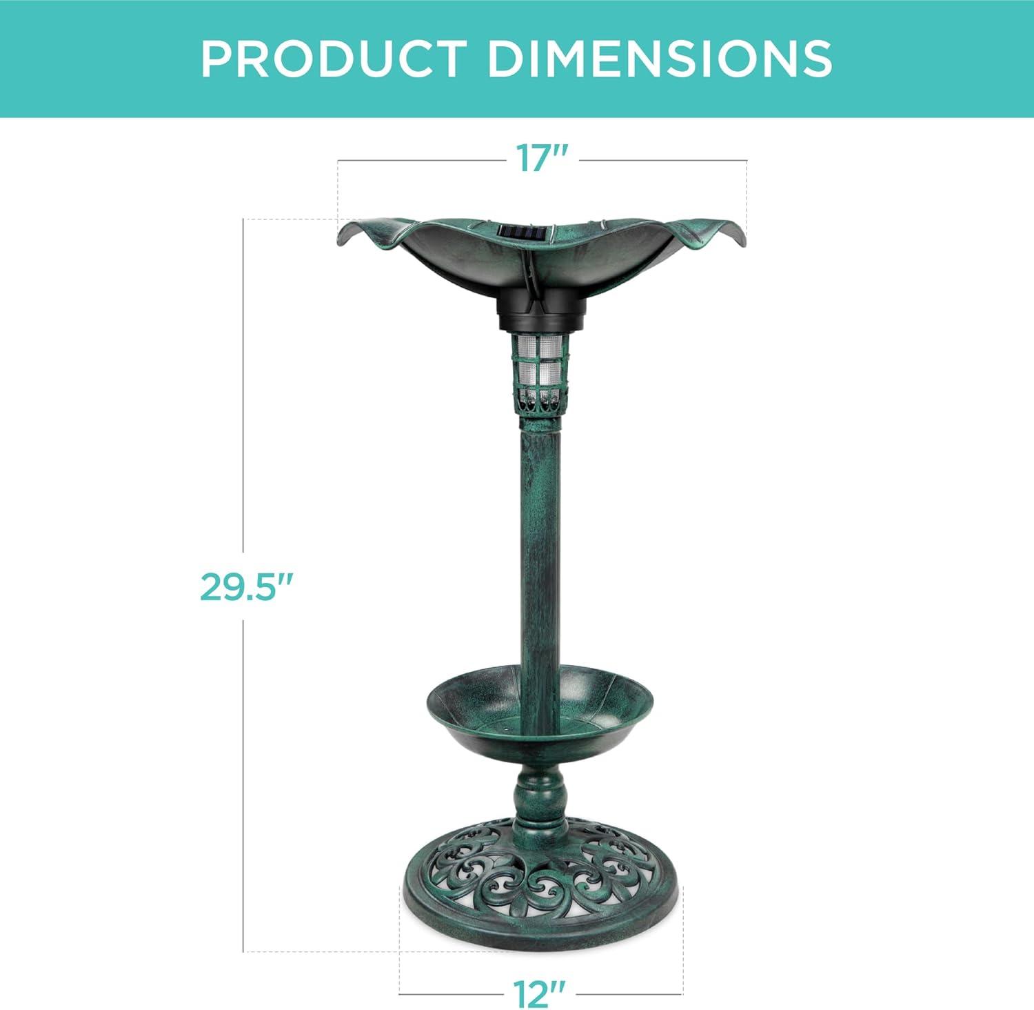 Best Choice Products Solar Lighted Pedestal Bird Bath w/ Planter, Integrated Panel