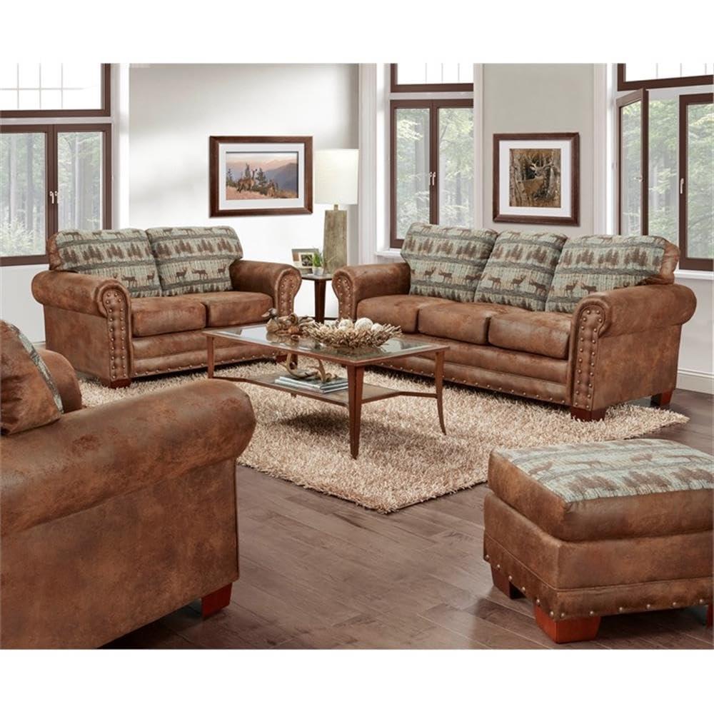 American Furniture Classics Model 8501-90 Deer Teal Tapestry Lodge Arm Chair