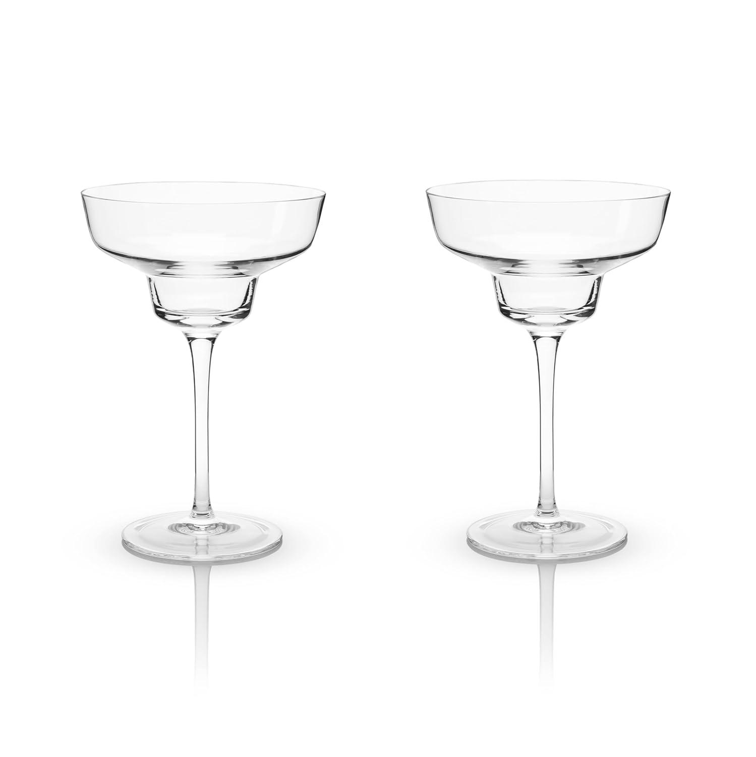 Viski Raye Angled Stemmed Margarita Glasses Set of 2 - Premium Crystal Clear Margarita Cocktail Glasses Drink Gift Set - 12oz