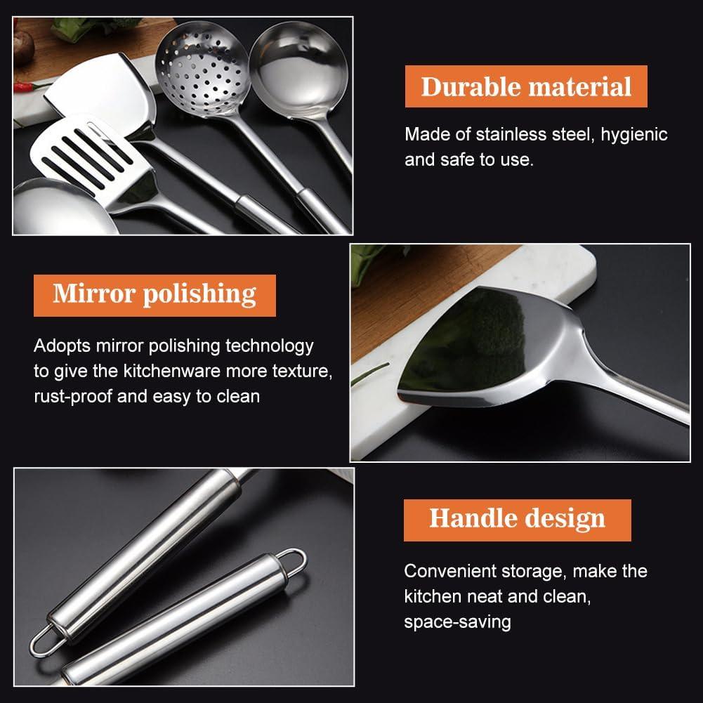 Zhouqiannn 5Pcs/set Stainless Steel Kitchen Cooking Tools Utensil Set Spatula Spoon Dinning Table Runner with 6 Placement Mats Mat Plate Place Mats for Dinner Table Dinner Place Mats Indoor Small