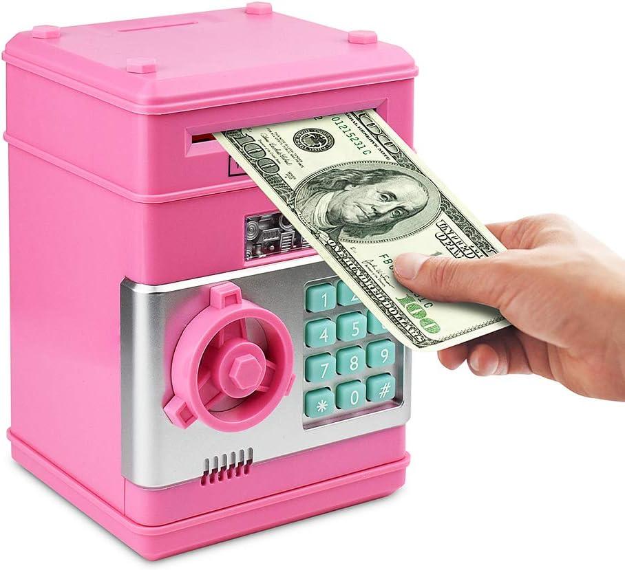 Piggy Bank, Toys for Girls Ages 5-7, 8-10, Electronic ATM Password Cash Coin Can Auto Scroll Paper Money Saving Box Toys for 6 7 8 9 10 11 12 Year Old Girl Christmas Birthday Gifts (Pink)