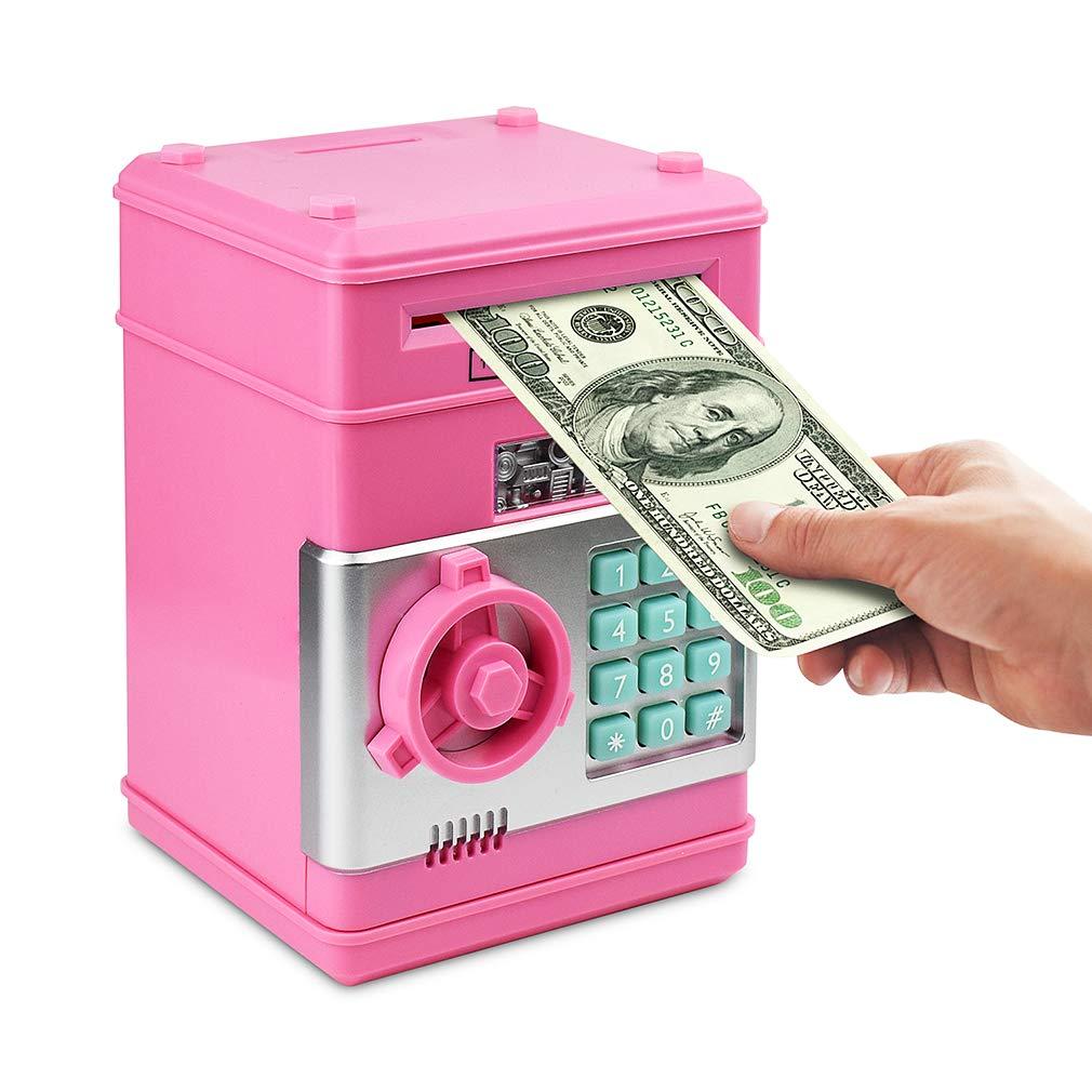 Piggy Bank, Toys for Girls Ages 5-7, 8-10, Electronic ATM Password Cash Coin Can Auto Scroll Paper Money Saving Box Toys for 6 7 8 9 10 11 12 Year Old Girl Christmas Birthday Gifts (Pink)