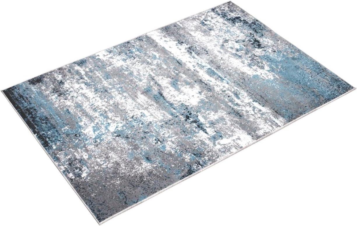 World Rug Gallery Distressed Abstract Watercolor Blue 2' x 3' Area Rug