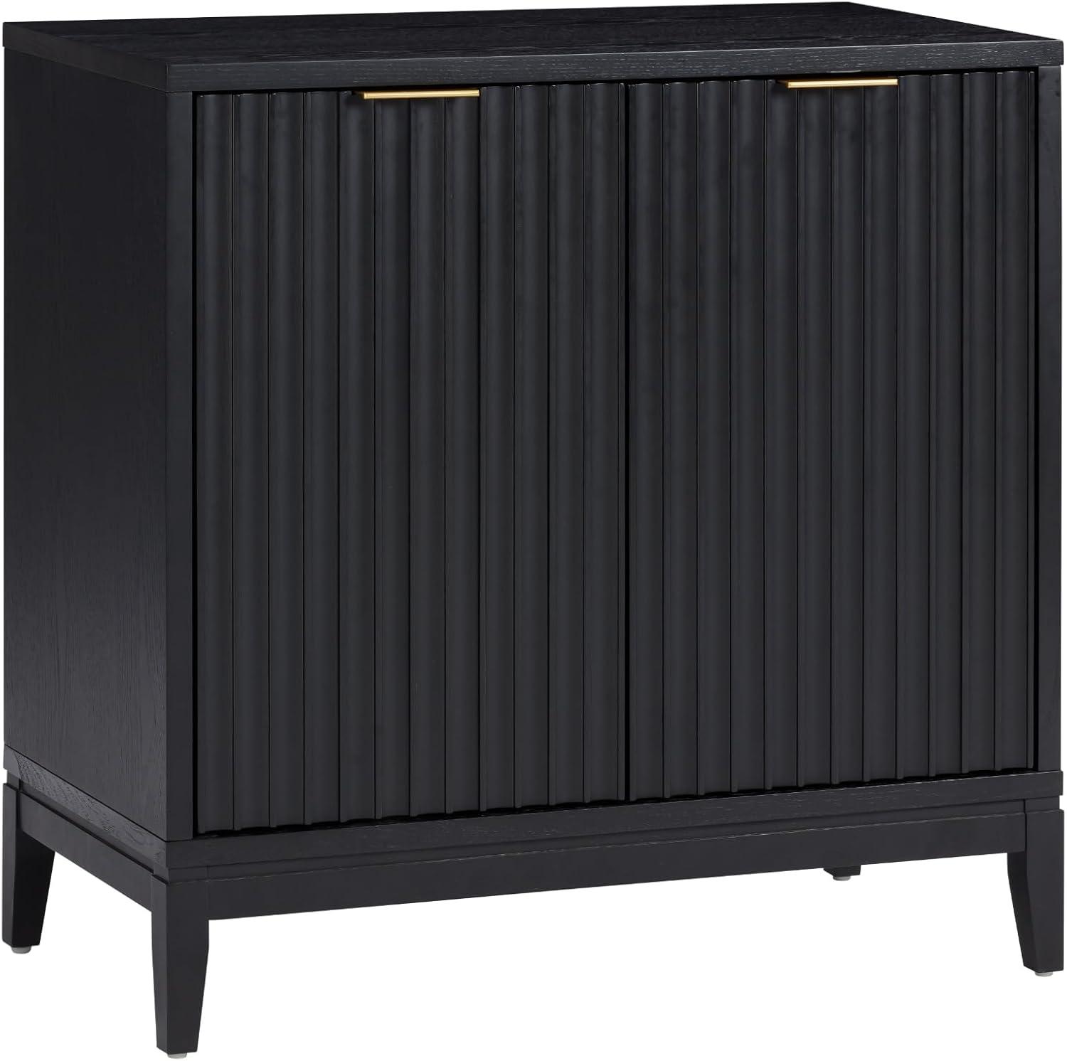 Black Oak-Gold Fluted Wood Sideboard with Storage